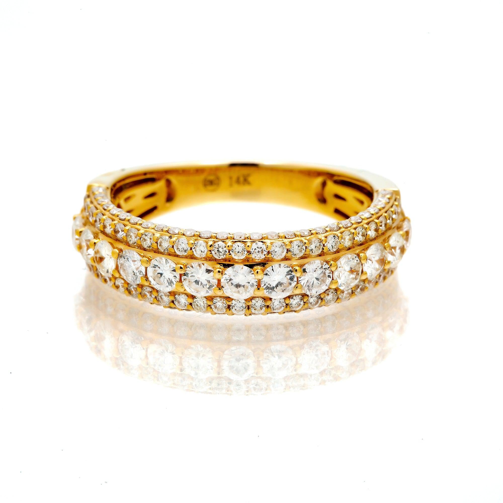 14K GOLD DIAMOND HALF ETERNITY BAND RING 1.75 CT
