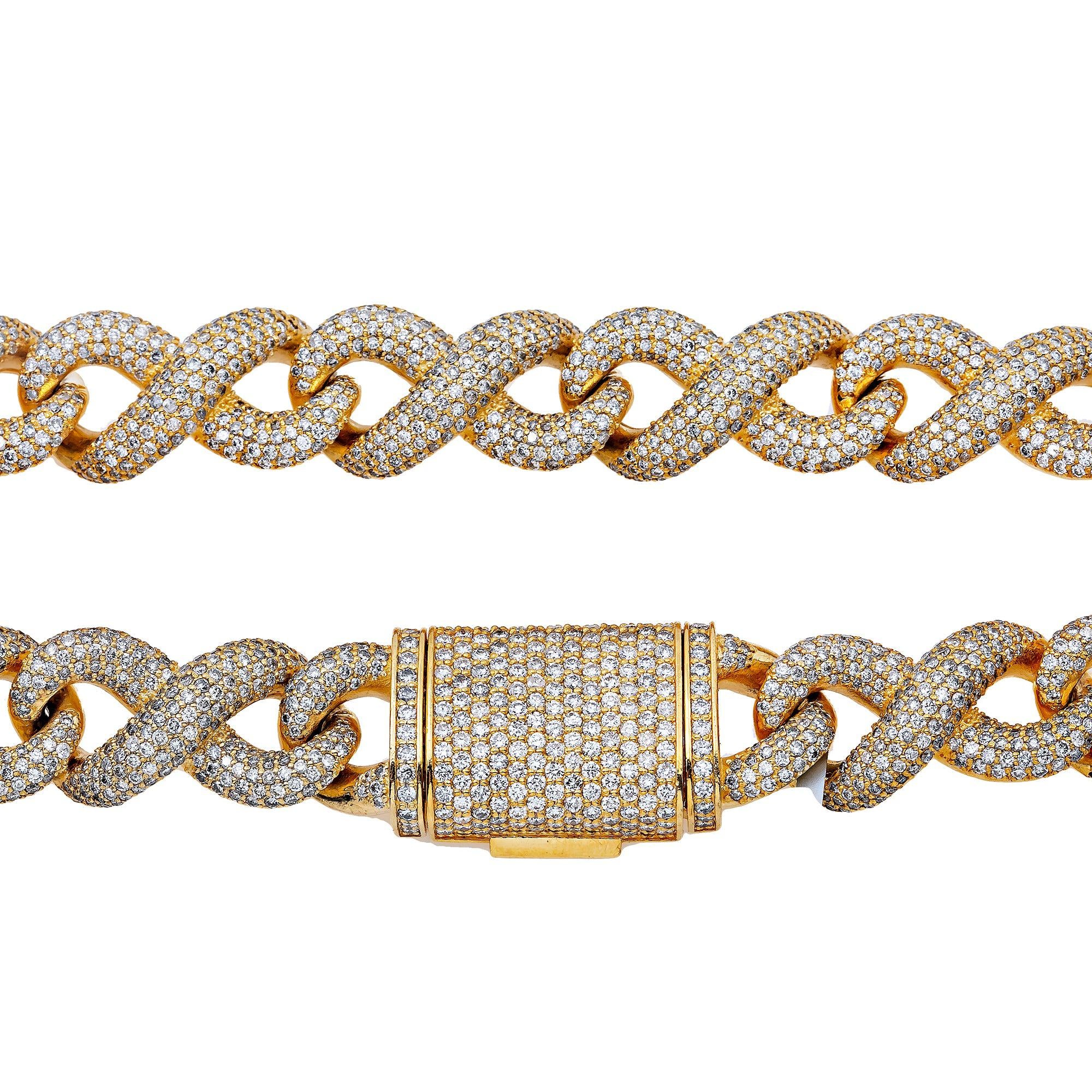 14K YELLOW GOLD 20"/15MM CUBAN CHAIN WITH 44.75 CT DIAMONDS