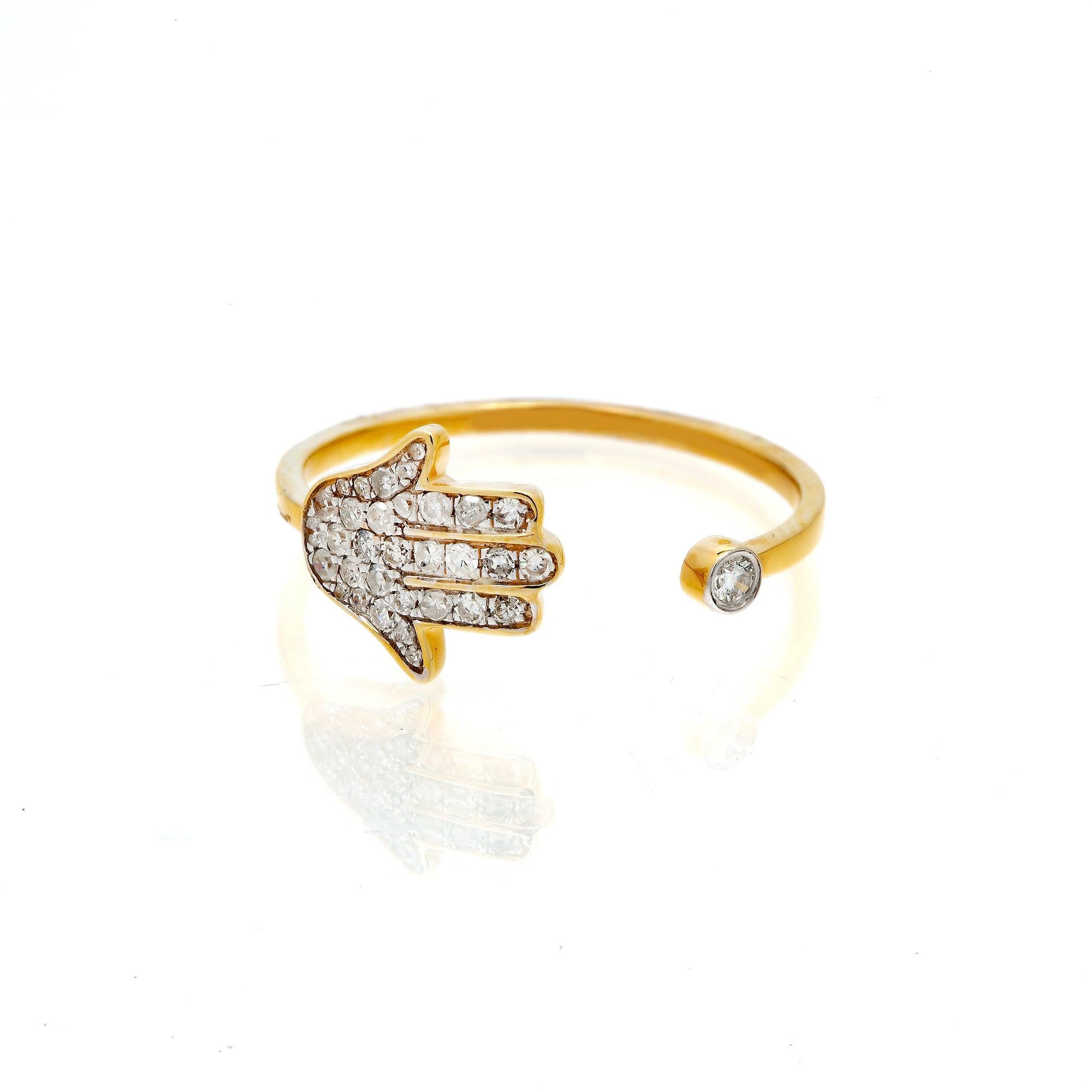 14K GOLD DIAMOND OPEN HAMSA RING 0.20 CT