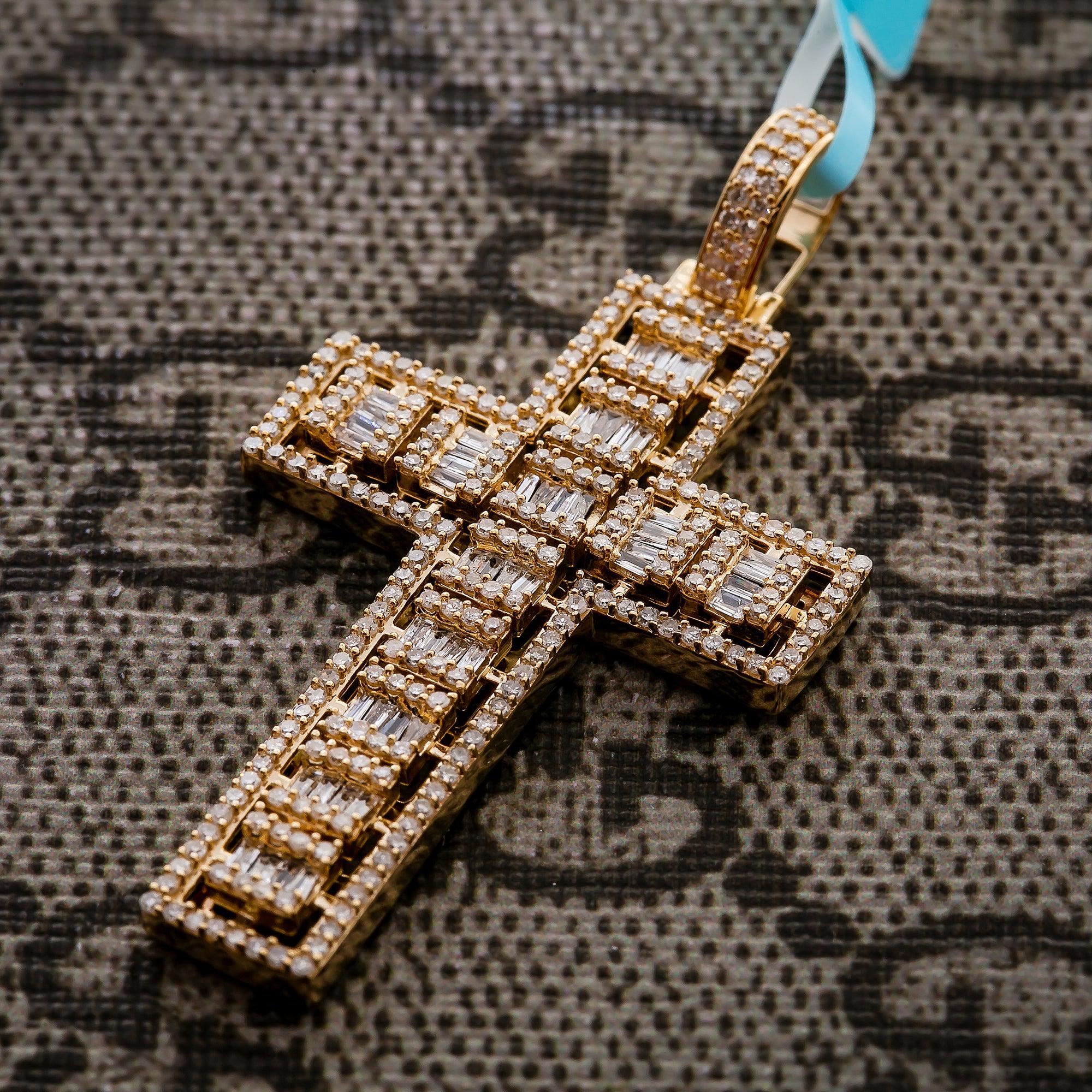 Unisex 14K Yellow Gold Cross Pendant with 1.24 CT  Diamonds