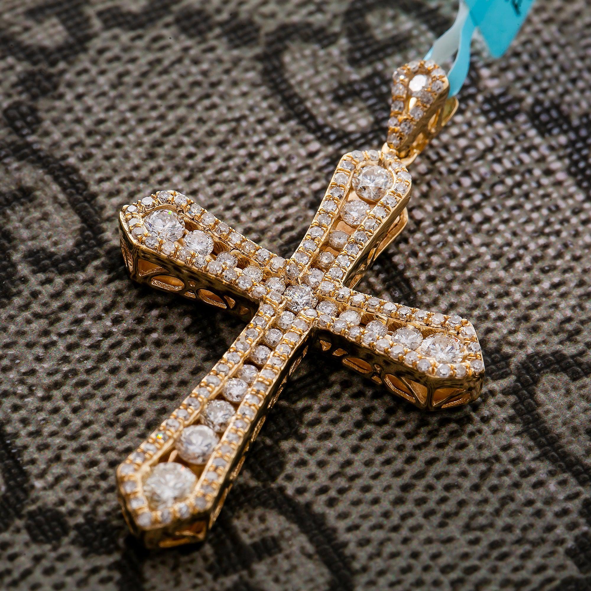 Unisex 14K Yellow Gold Cross Pendant with 1.47 CT  Diamonds