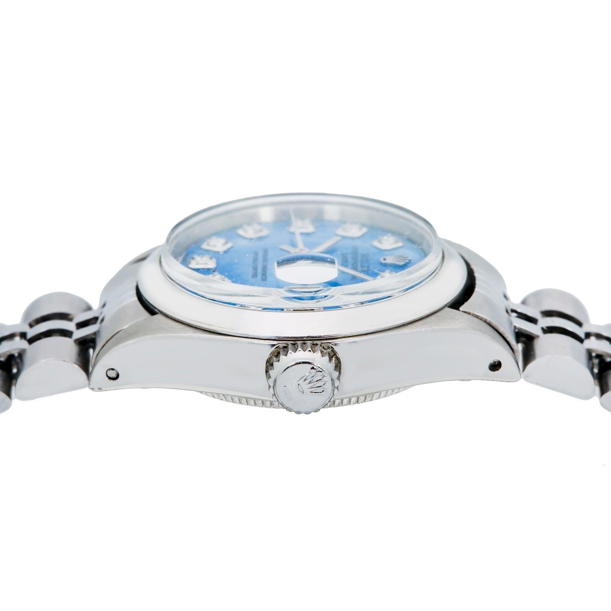 Rolex Datejust 26MM 6916 Blue Mother of Pearl Diamond Dial Smooth Bezel Stainless Steel Jubilee Bracelet