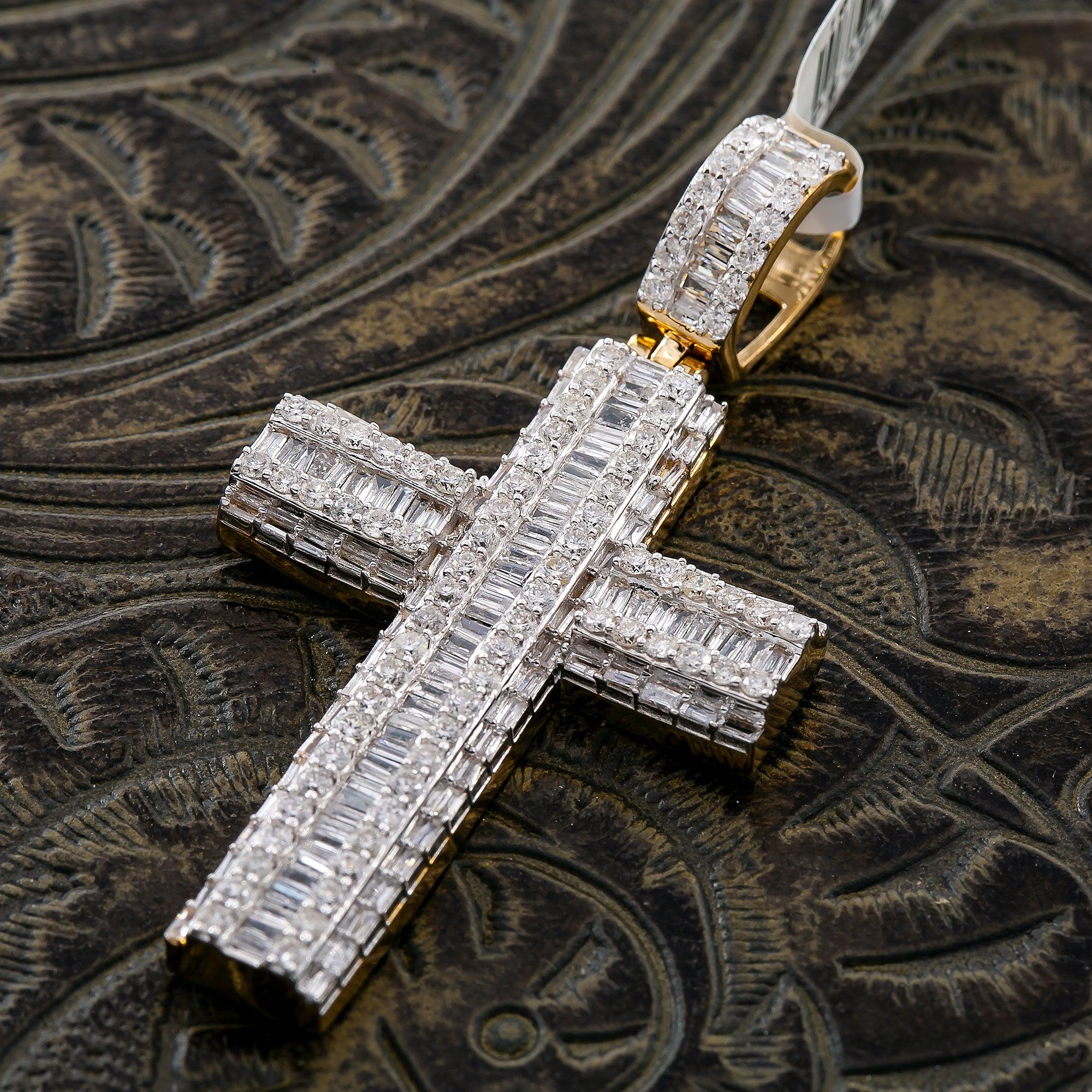 14K YELLOW GOLD DIAMOND CROSS 2.25 CT