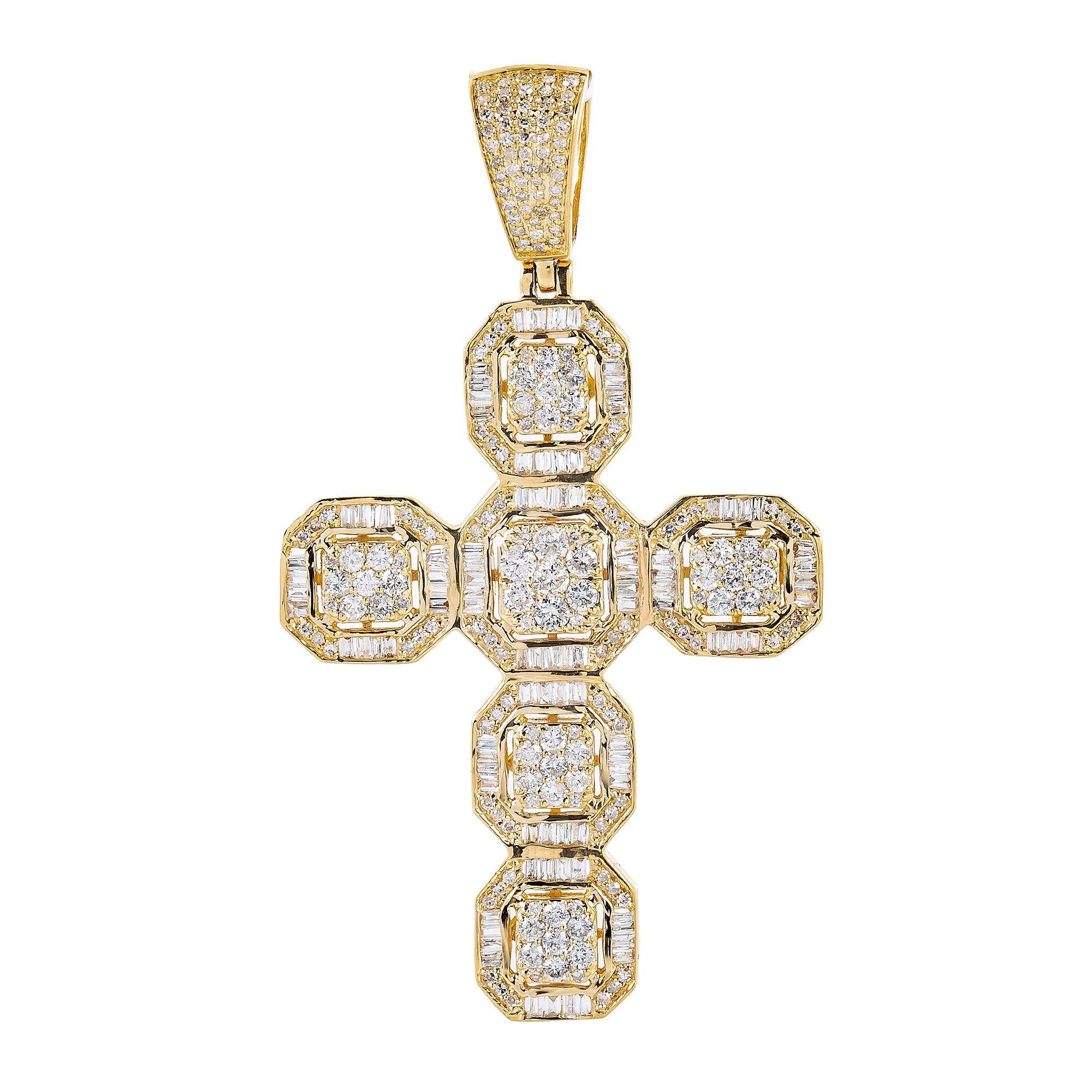 Unisex 14K Yellow Gold Cross Pendant with 1.69 CT  Diamonds