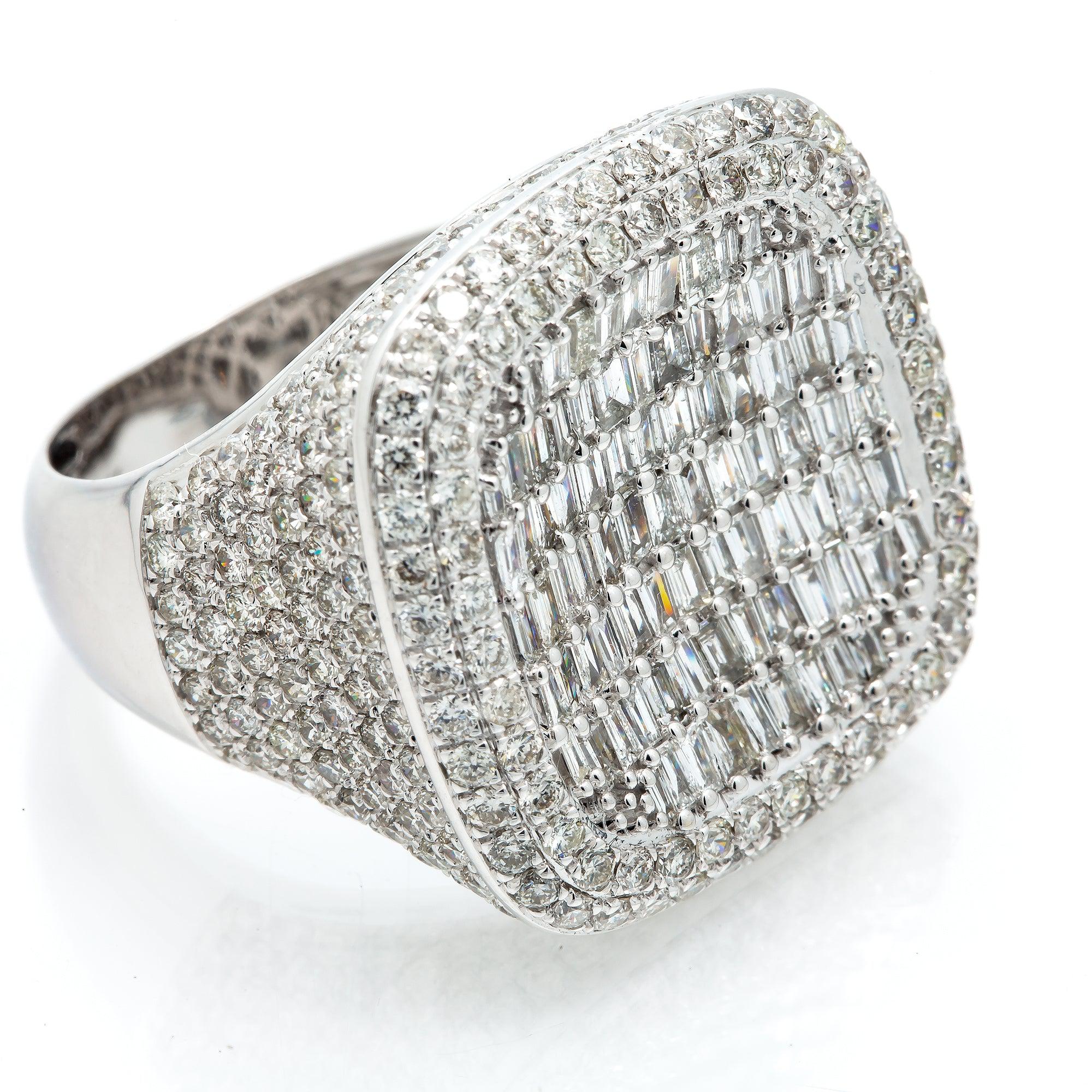 14K GOLD BAGUETTE DIAMOND SQUARE CONCAVE ROUNDED RING 5.35 CT