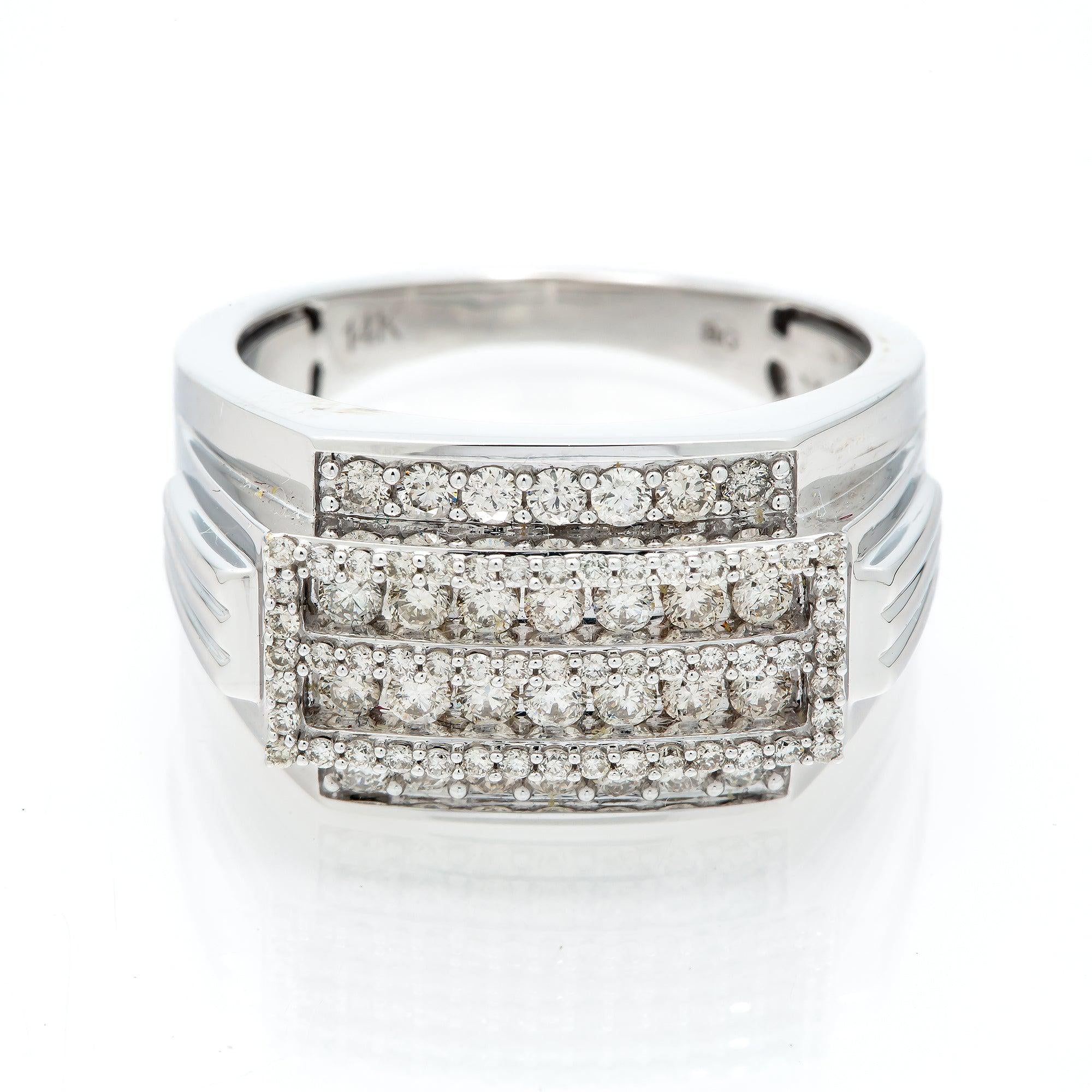 14K GOLD DIAMOND 4 ROW RING WITH 3 RAISED INNER BORDERS 1 CT