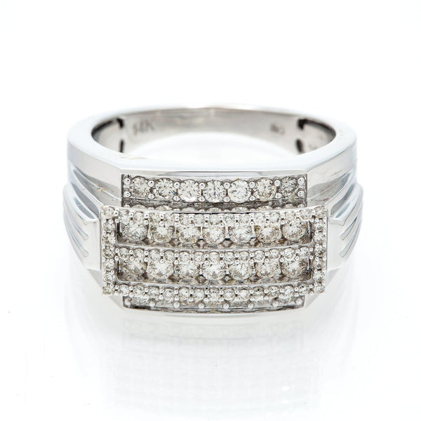 14K GOLD DIAMOND 4 ROW RING WITH 3 RAISED INNER BORDERS 1 CT - OMI Jewelry