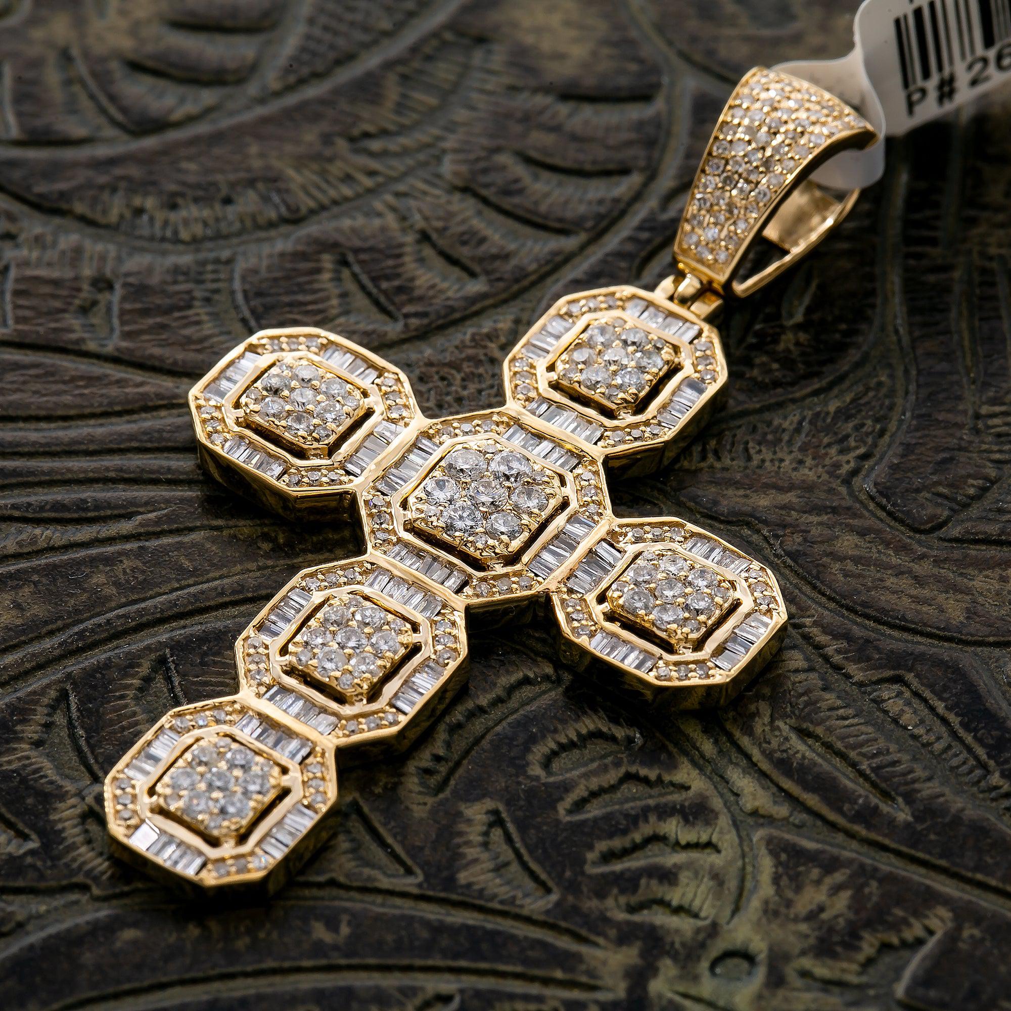 Unisex 14K Yellow Gold Cross Pendant with 1.69 CT  Diamonds