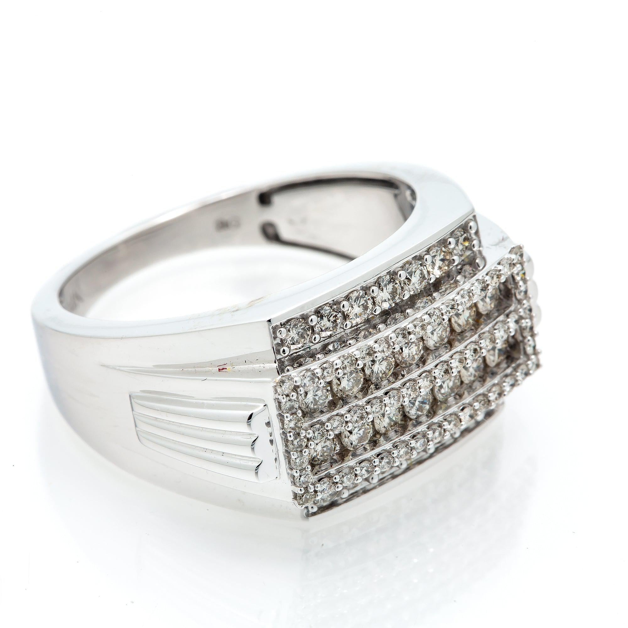 14K GOLD DIAMOND 4 ROW RING WITH 3 RAISED INNER BORDERS 1 CT