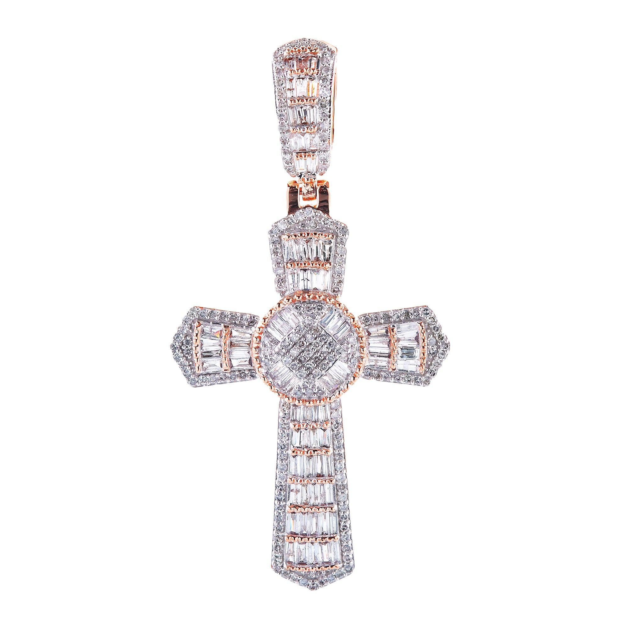 Unisex 14K Rose Gold Cross Pendant with 1.23 CT  Diamonds