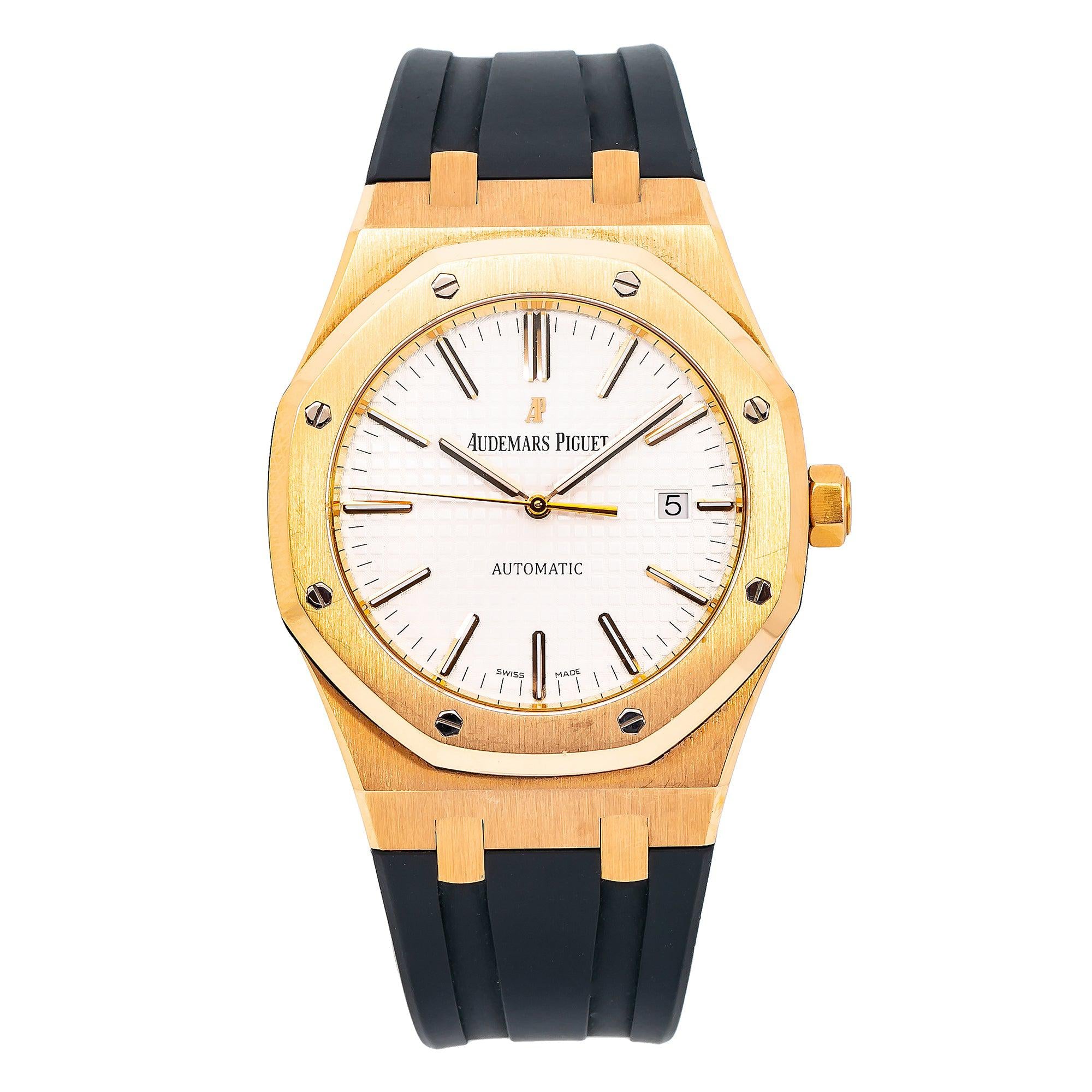 Audemars Piguet Royal Oak Selfwinding 41MM 15400OR.OO.D088CR.01 White Dial Rose Gold Bezel Black Rubber Band