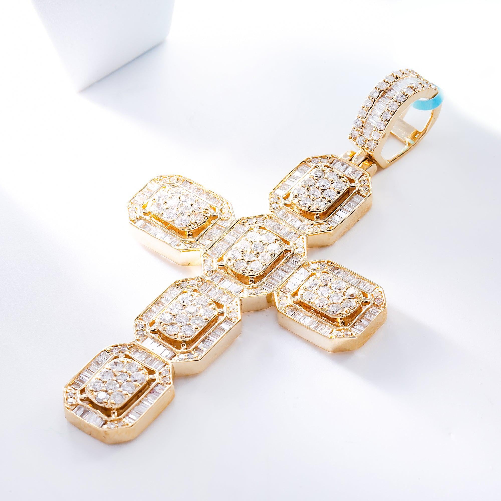 Unisex 14K Yellow Gold Cross Pendant with 2.11 CT  Diamonds