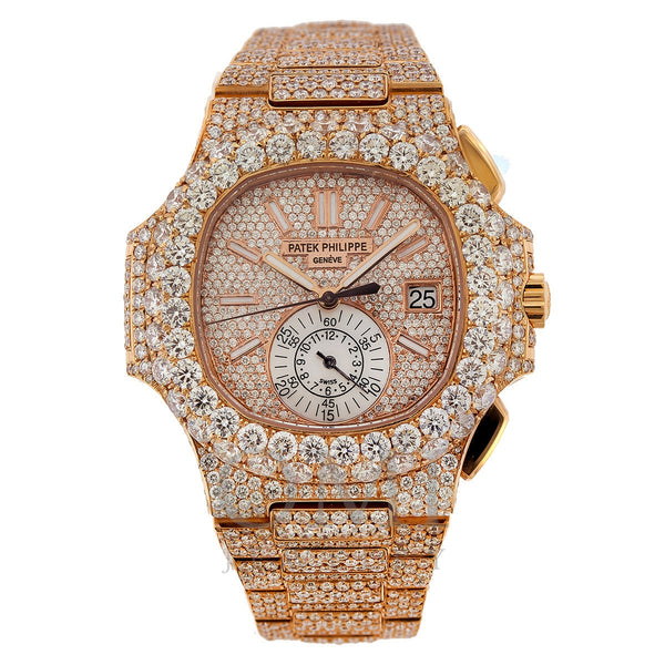 18K Rose Gold Patek Philippe Nautilus 5980/1R  40.5mm Champagne Dial Diamond Watch