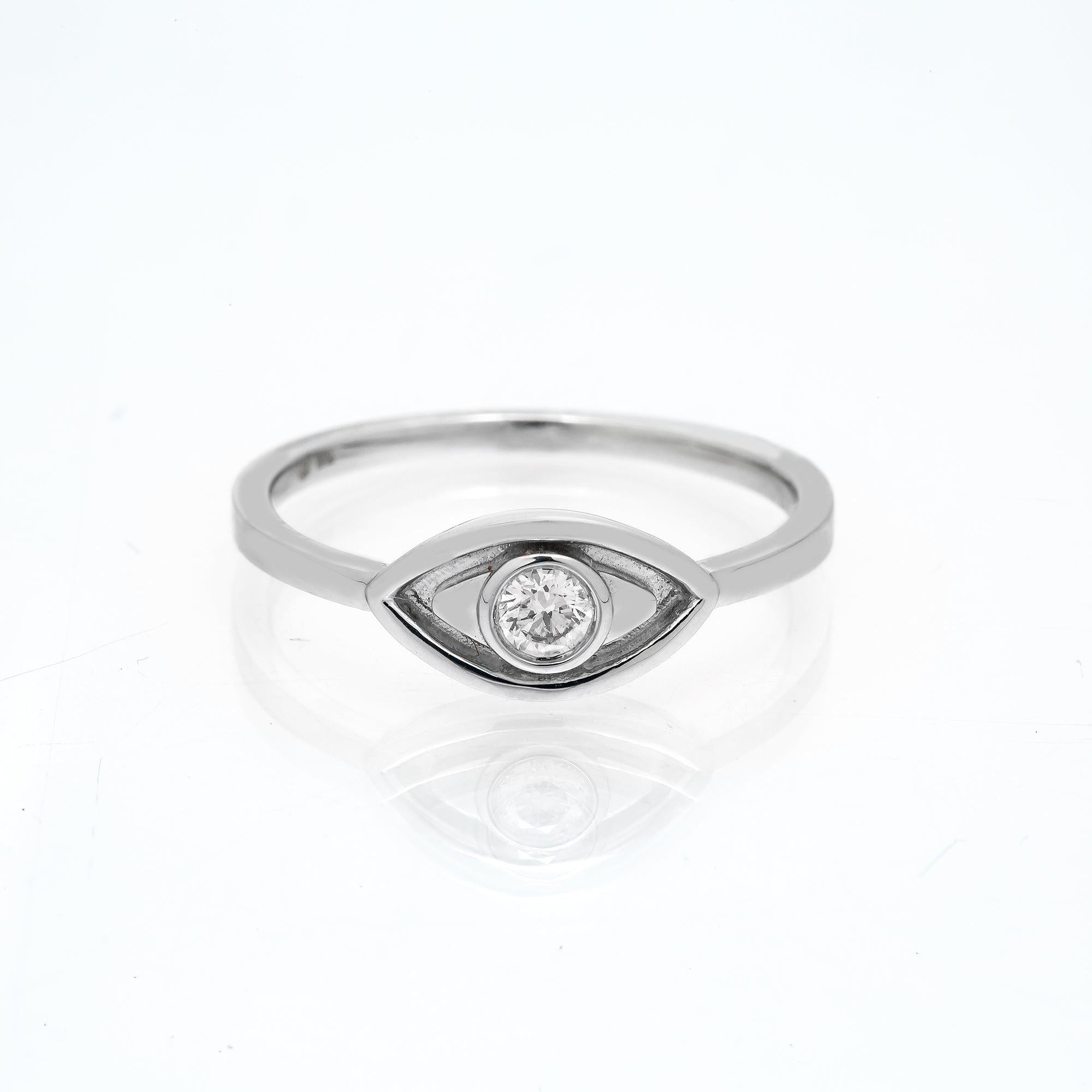 14K GOLD EVIL EYE RING DIAMOND BEZEL 0.10 CT