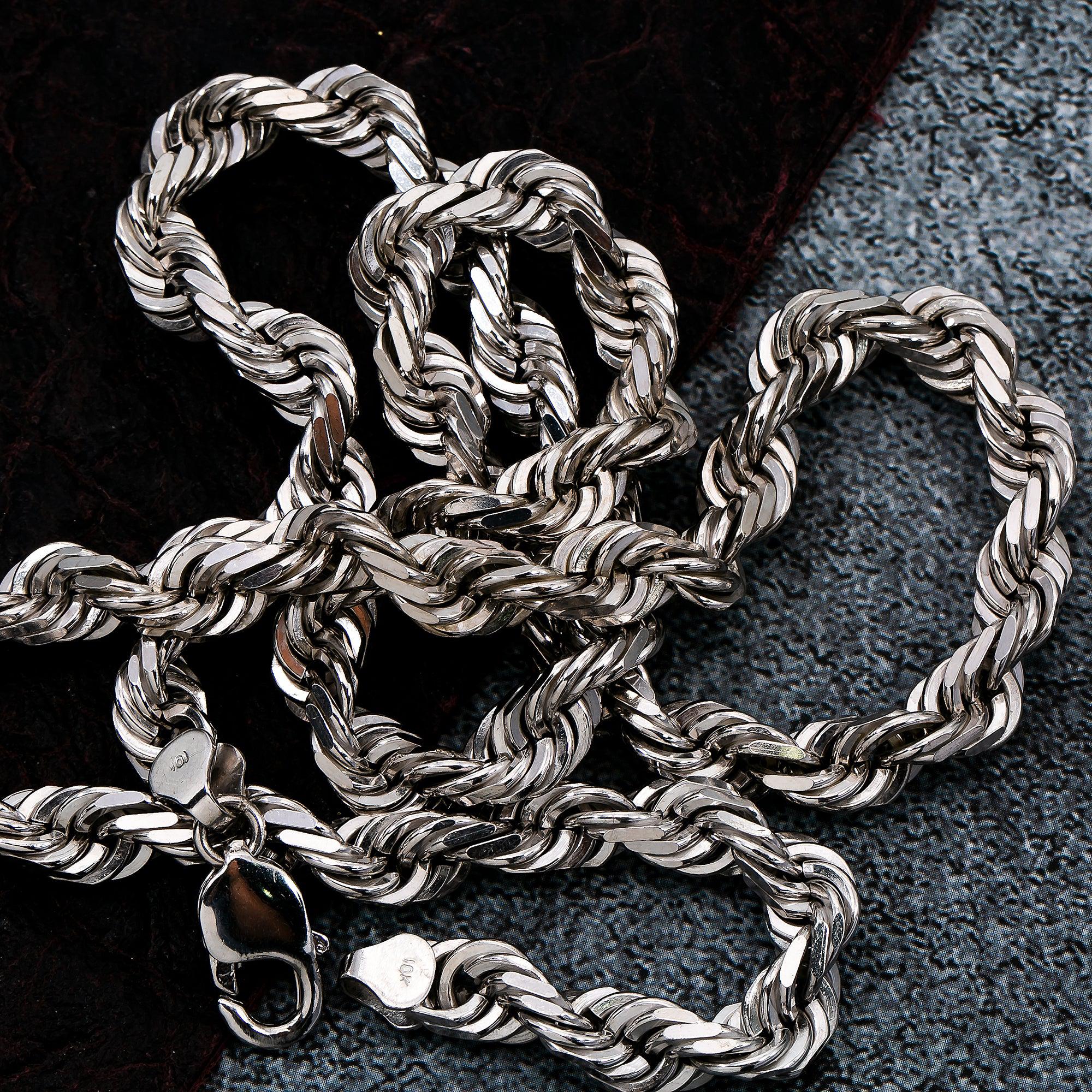 10K WHITE GOLD 8MM ROPE CHAIN