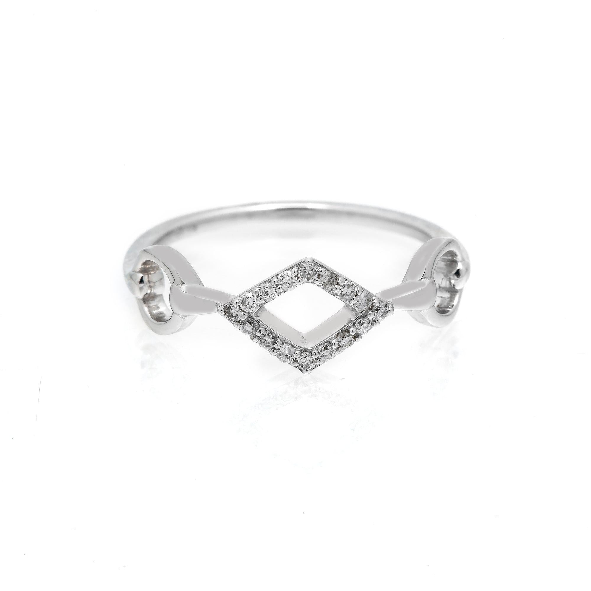 14K GOLD DIAMOND BAND OPEN CIRCLE AND KITE RING 0.10 CT