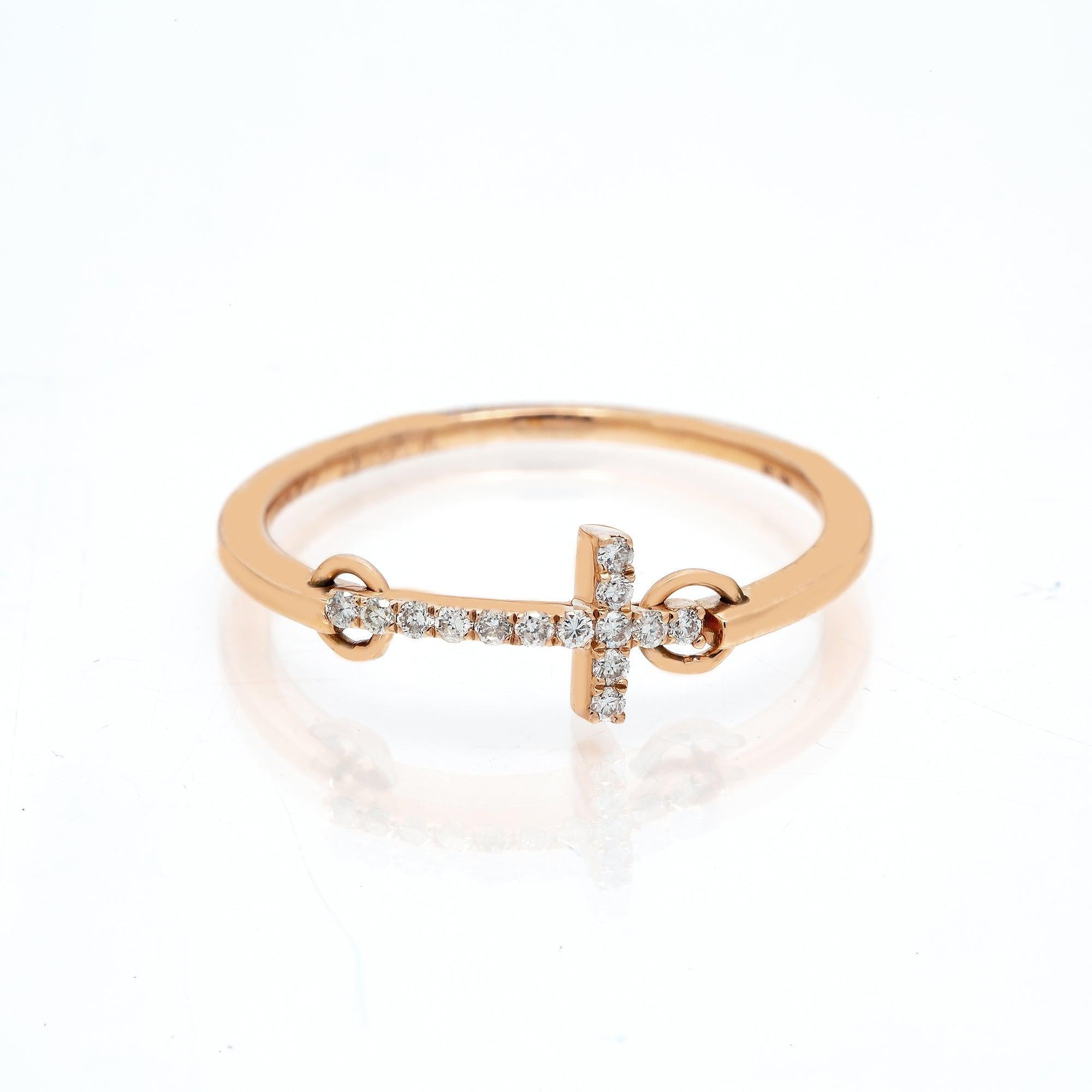 14K GOLD DIAMOND SIDEWAYS CROSS RING 0.15 CT