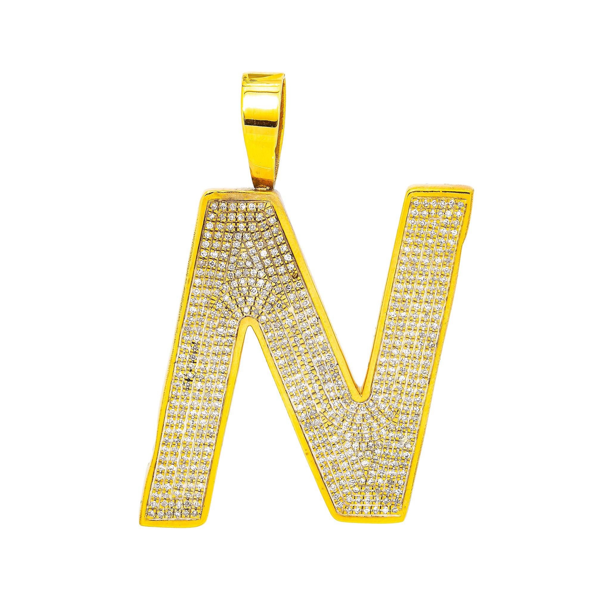 10K Yellow Gold Unisex N Letter with 1.35 CT Diamond