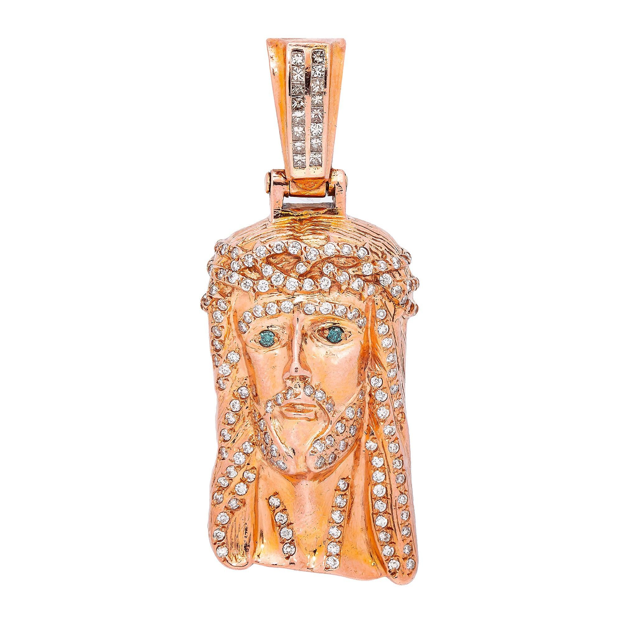 14K Rose Gold Unisex Jesus Head  with 2.86 CT Diamond