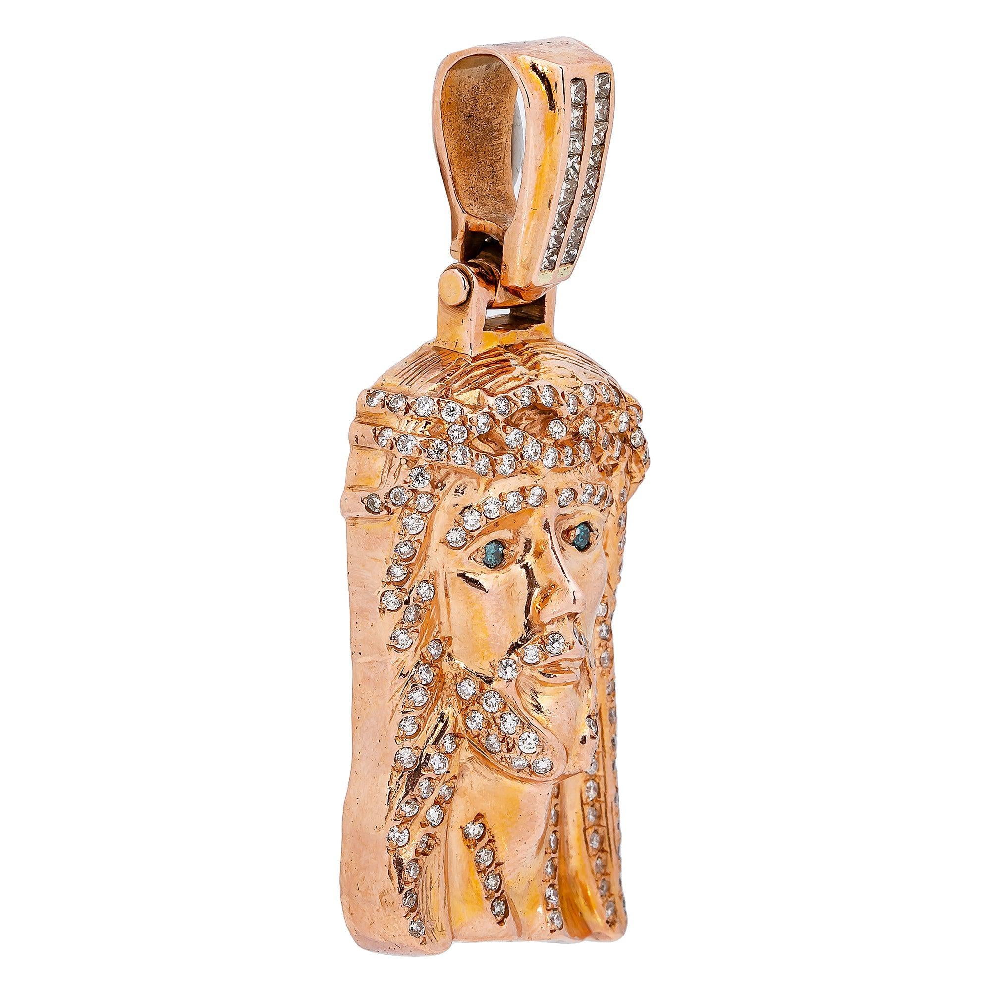 14K Rose Gold Unisex Jesus Head  with 2.86 CT Diamond