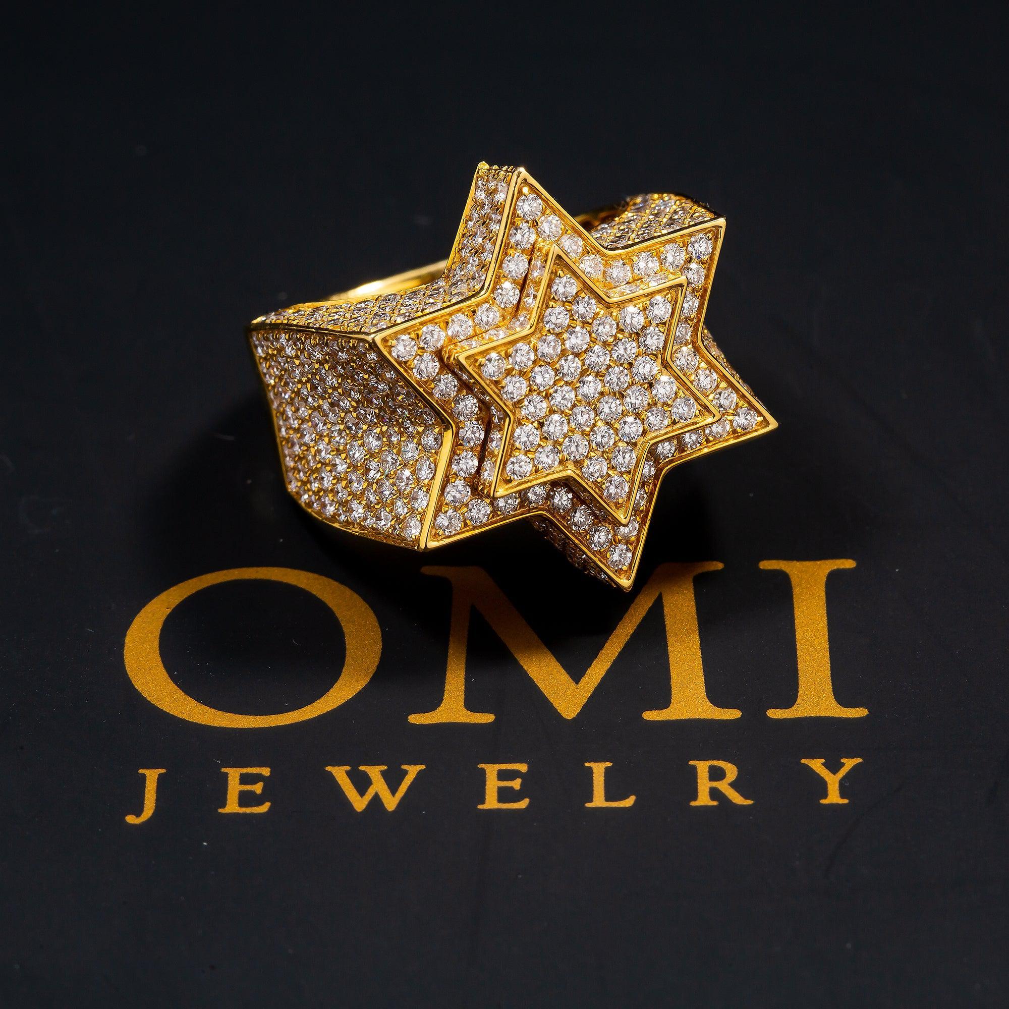 14K GOLD DIAMOND 3D STAR OF DAVID RING 4.60 CT