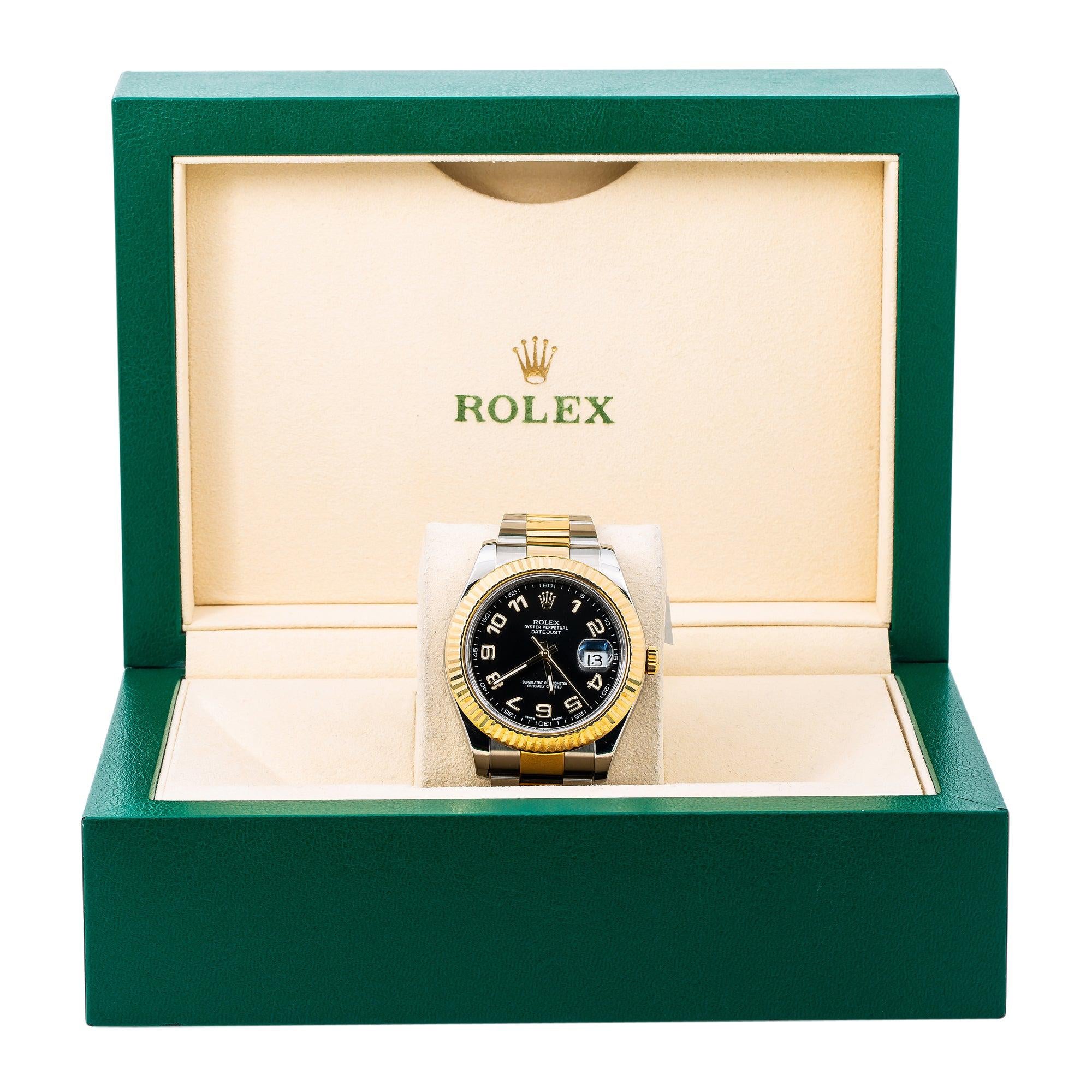 Rolex Datejust 41MM 116333 Black Arabic Dial Fluted Bezel Two Tone Yellow Gold Oyster Bracelet