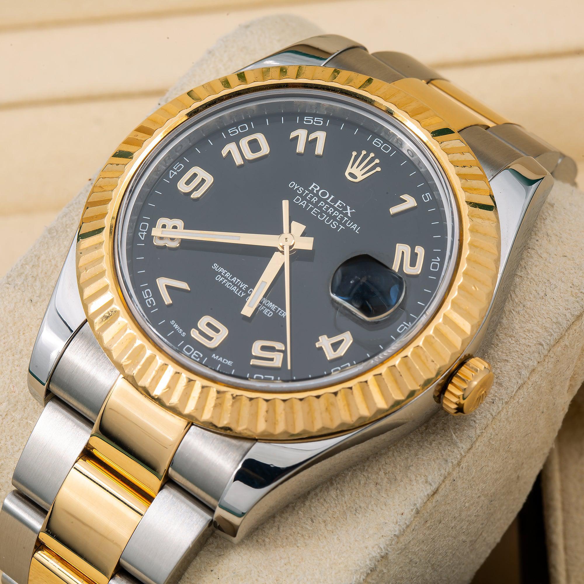 Rolex Datejust 41MM 116333 Black Arabic Dial Fluted Bezel Two Tone Yellow Gold Oyster Bracelet