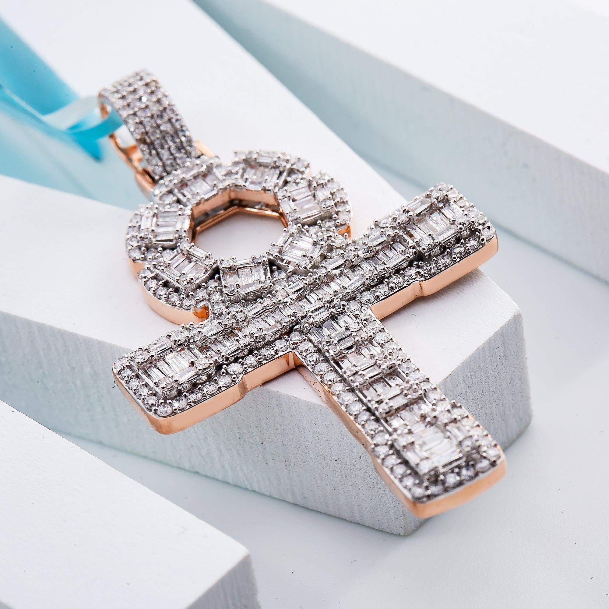 Unisex 14K Rose Gold Cross Pendant with 2.12 CT  Diamonds