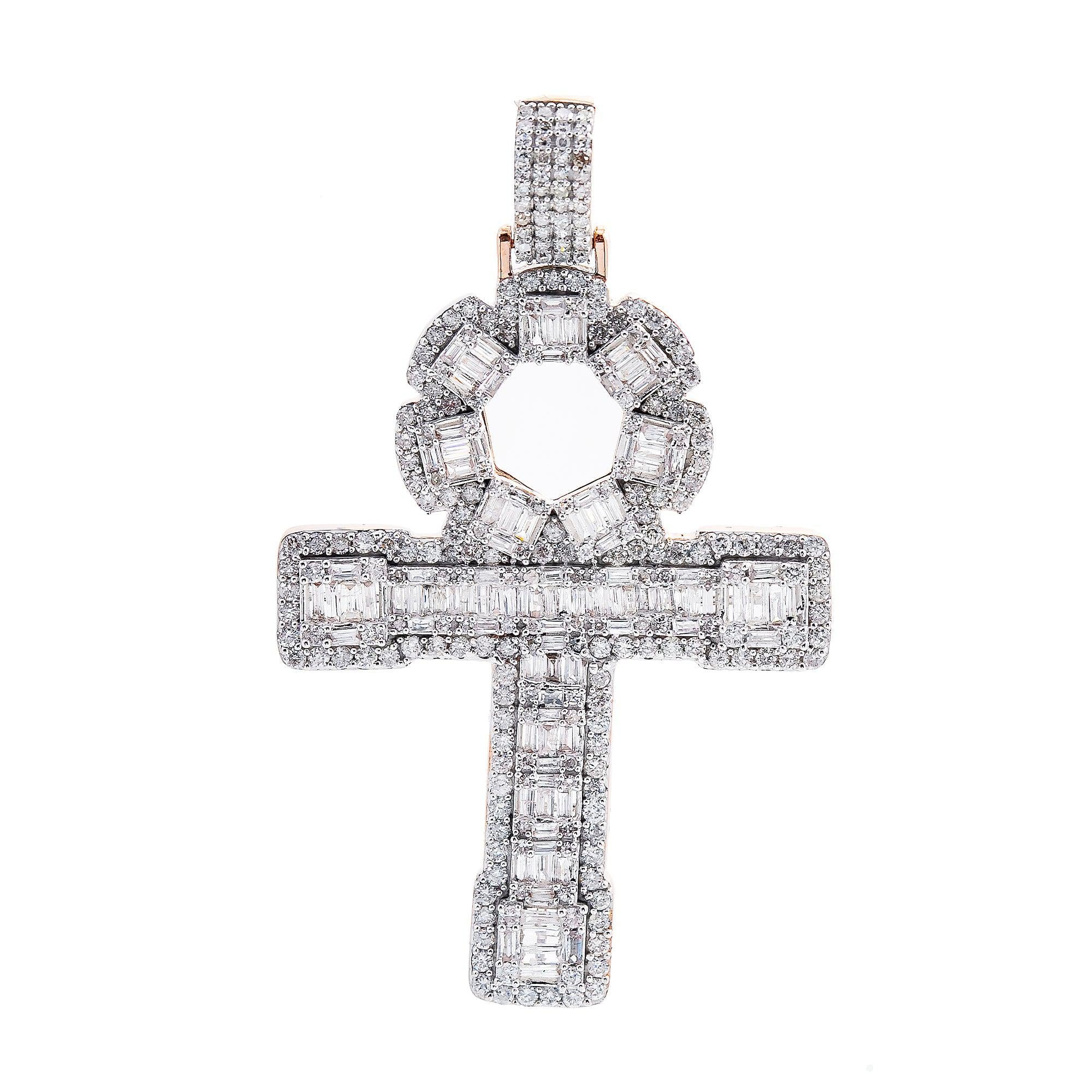 Unisex 14K Rose Gold Cross Pendant with 2.12 CT  Diamonds
