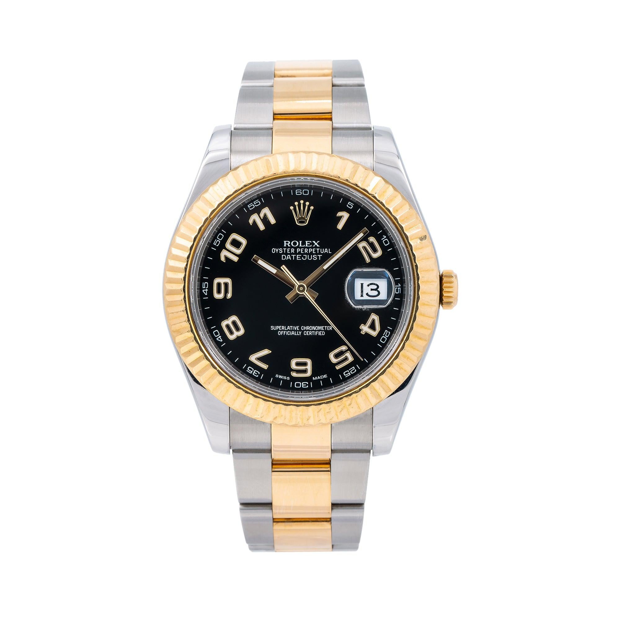Rolex Datejust 41MM 116333 Black Arabic Dial Yellow Gold Fluted Bezel Two Tone Oyster Bracelet