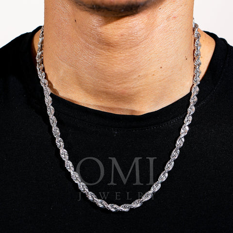 10k White Gold 6mm Solid Rope Chain Available In Sizes 18