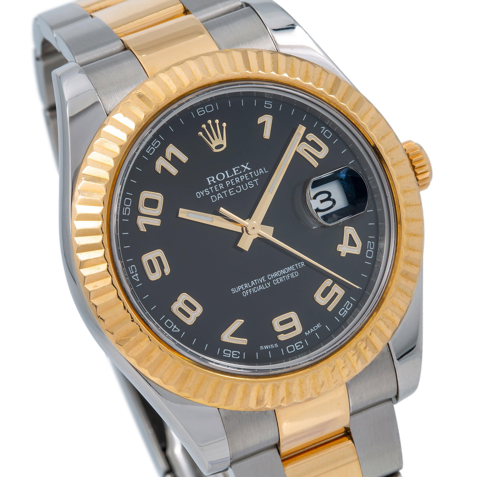 Rolex Datejust 41MM 116333 Black Arabic Dial Fluted Bezel Two Tone Yellow Gold Oyster Bracelet