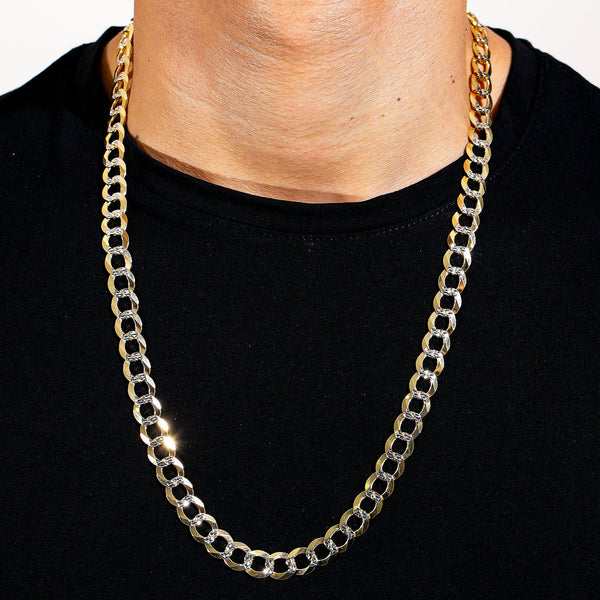 アクセサリー 10K Yellow Gold Diamond Cuban Necklace 10K Gold Diamond Chain, Prong Cuban Link 7mm 5.87 ctw (double-row