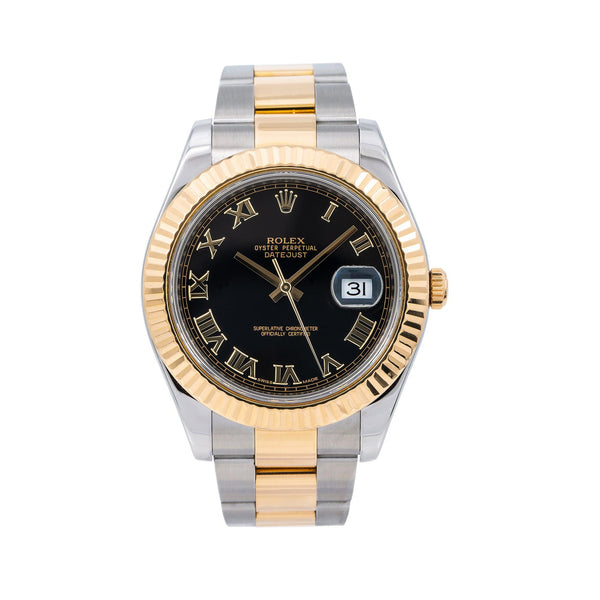 Rolex Datejust 41MM 116333 Black Roman Dial Fluted Bezel Two Tone