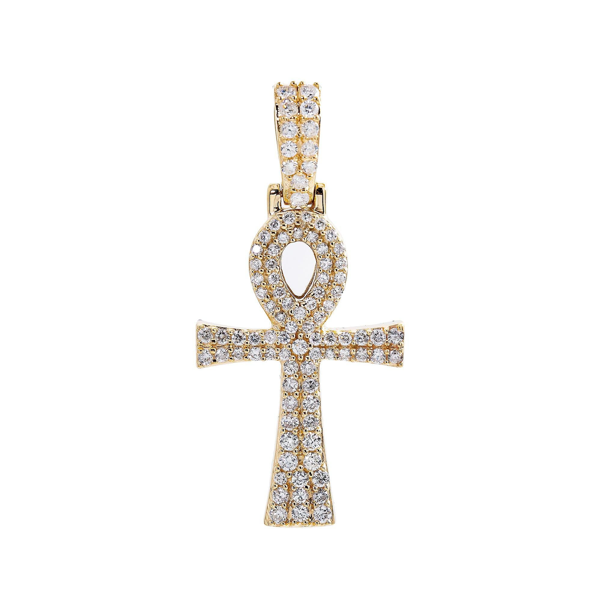 Unisex 14K Yellow Gold Ankh Pendant with 0.10 CT Diamonds