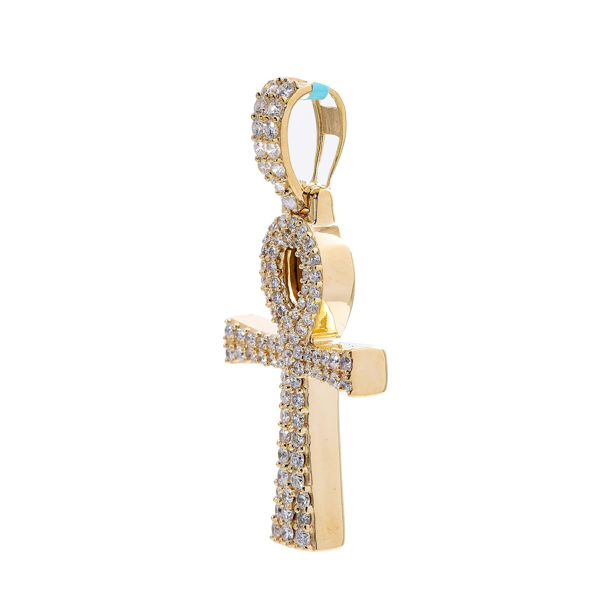 Unisex 14K Yellow Gold Ankh Pendant with 0.10 CT Diamonds