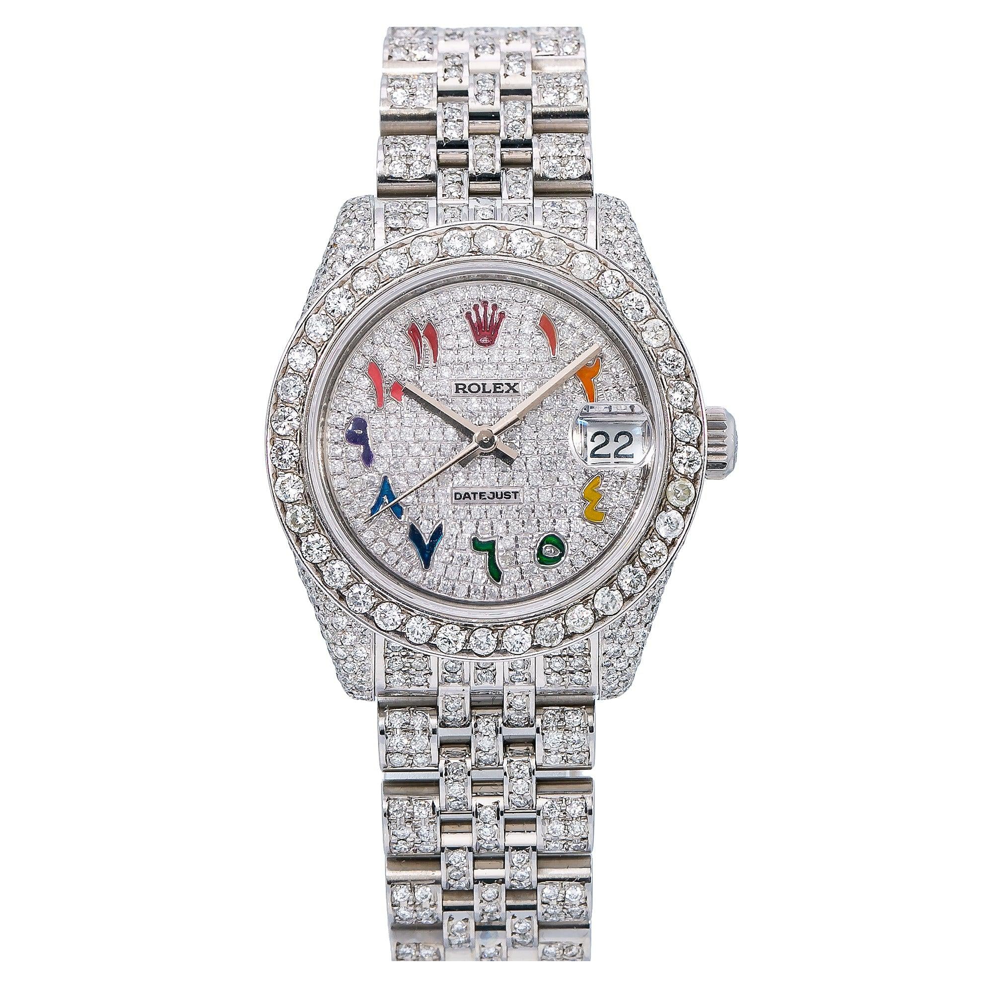 Rolex Datejust 31MM 68274 Diamond Paved Rainbow Eastern Arabic Dial Diamond Bezel Full Diamond Oyster Bracelet