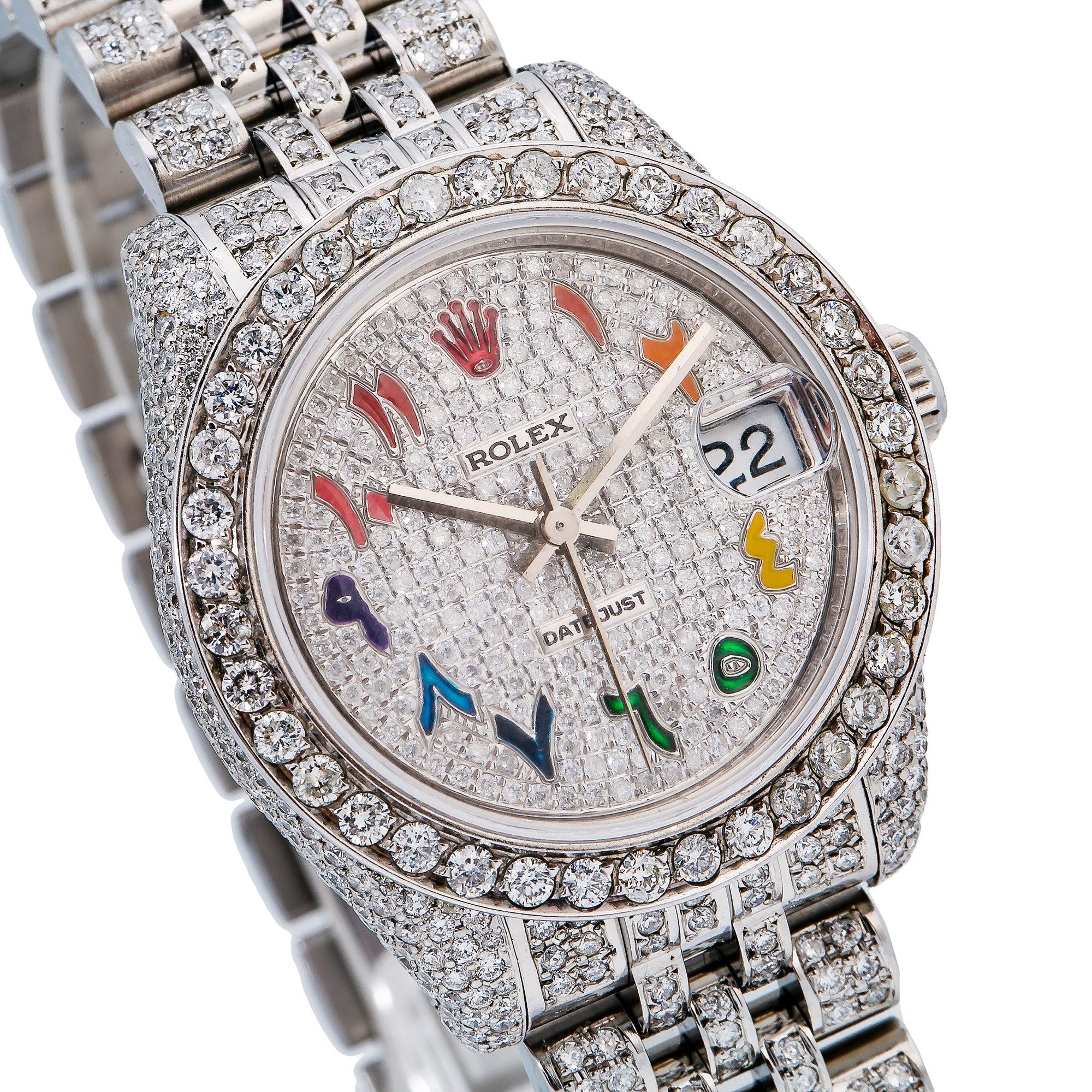 Rolex Datejust 31MM 68274 Diamond Paved Rainbow Eastern Arabic Dial Diamond Bezel Stainless Steel Full Diamond Jubilee Bracelet