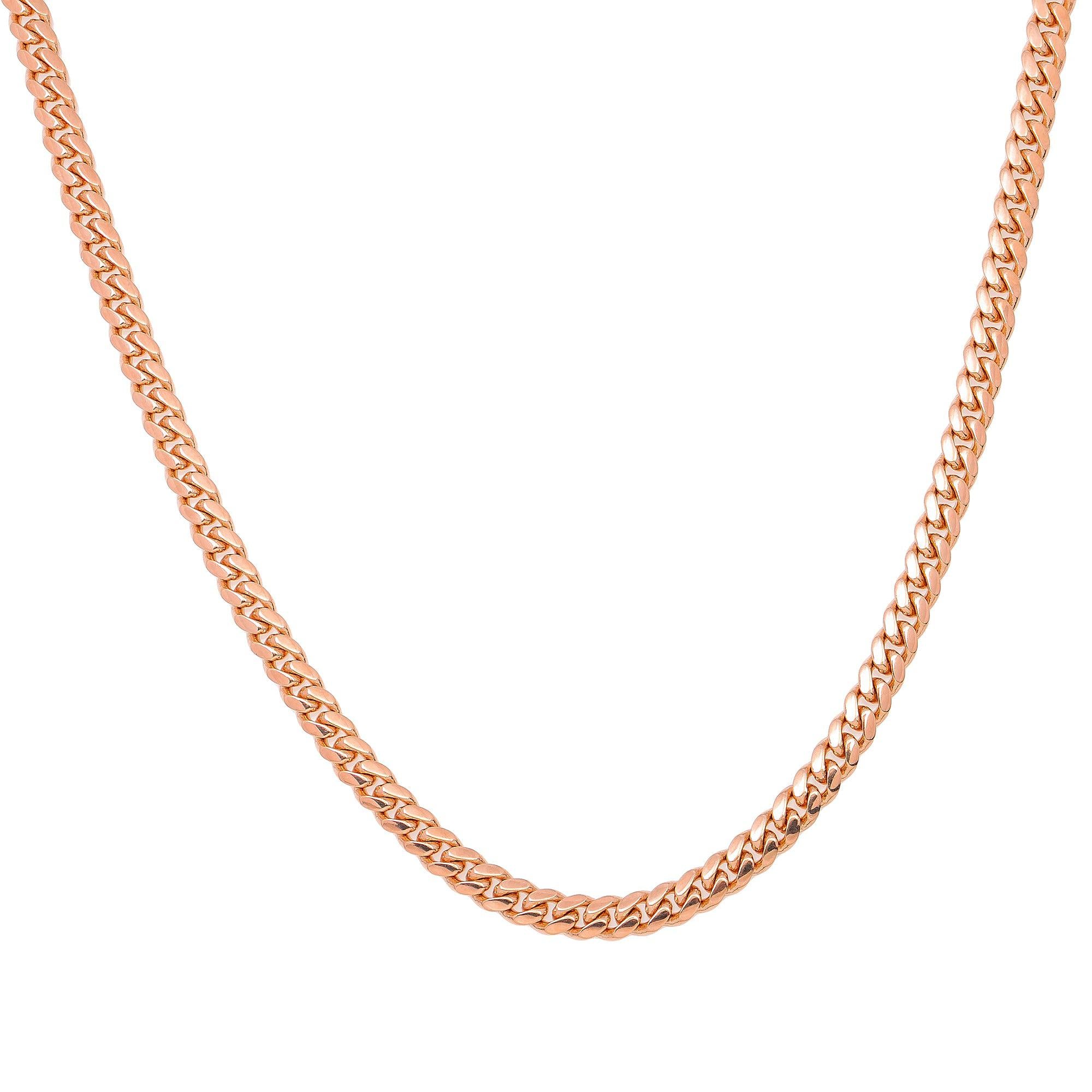 14k Rose Gold 5mm Solid Cuban Link Available In Sizes 18"-26"
