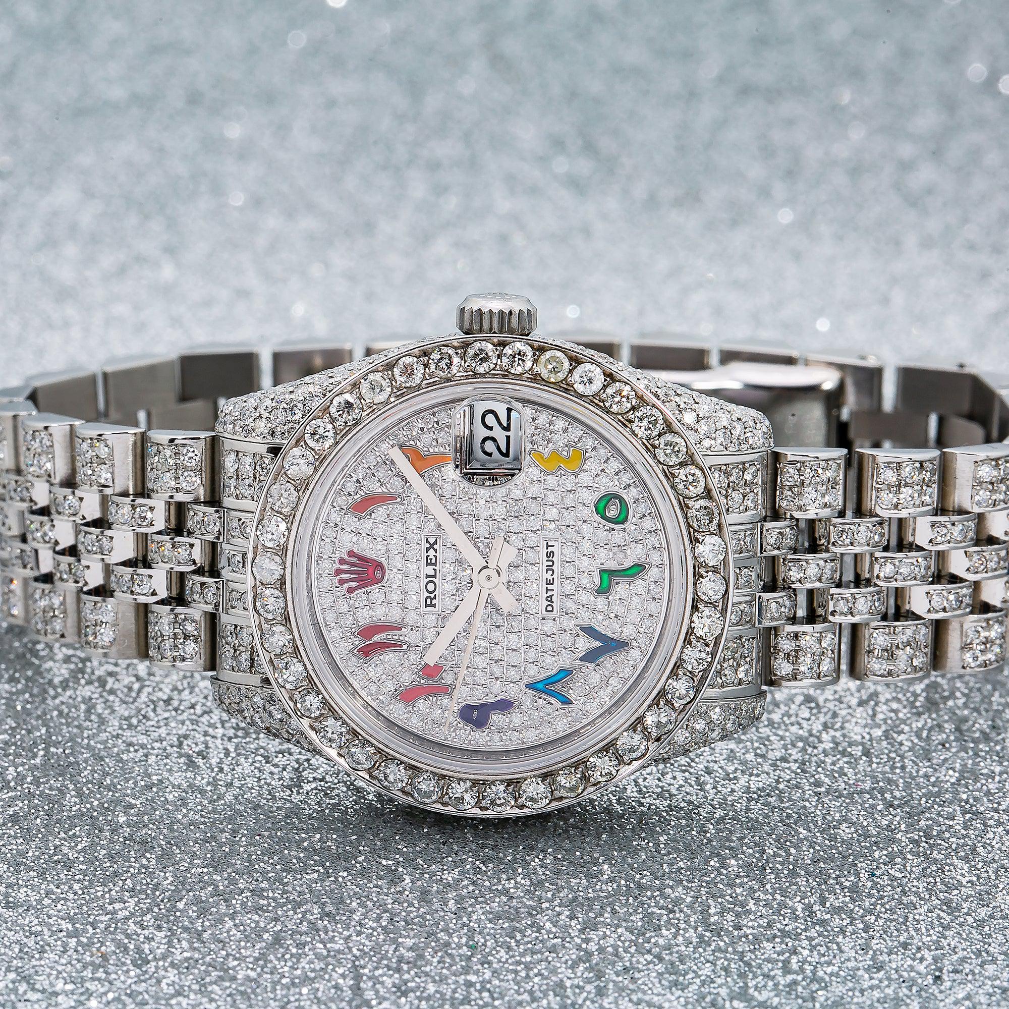 Rolex Datejust 31MM 68274 Diamond Paved Rainbow Eastern Arabic Dial Diamond Bezel Stainless Steel Full Diamond Jubilee Bracelet