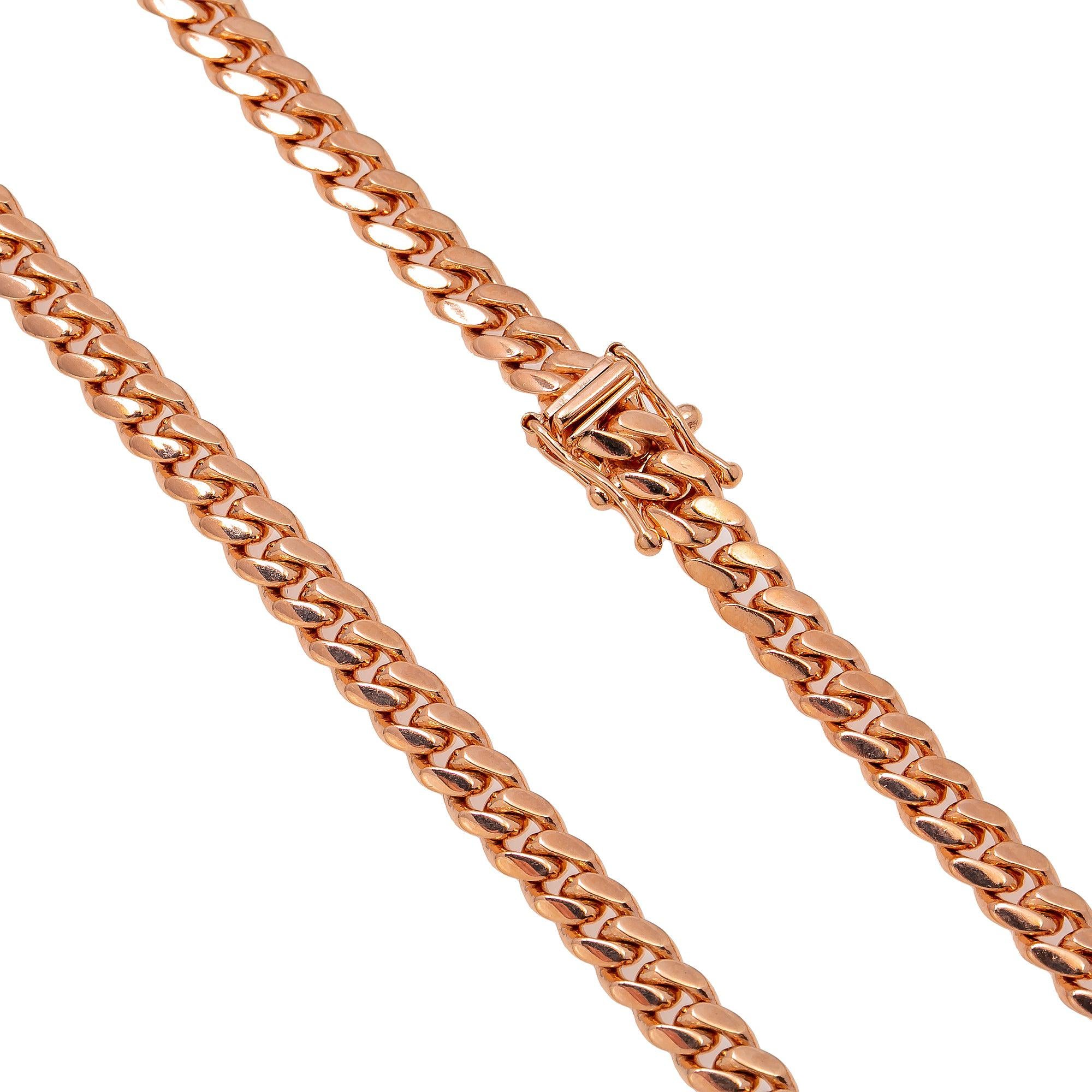 14k Rose Gold 5mm Solid Cuban Link Available In Sizes 18"-26"