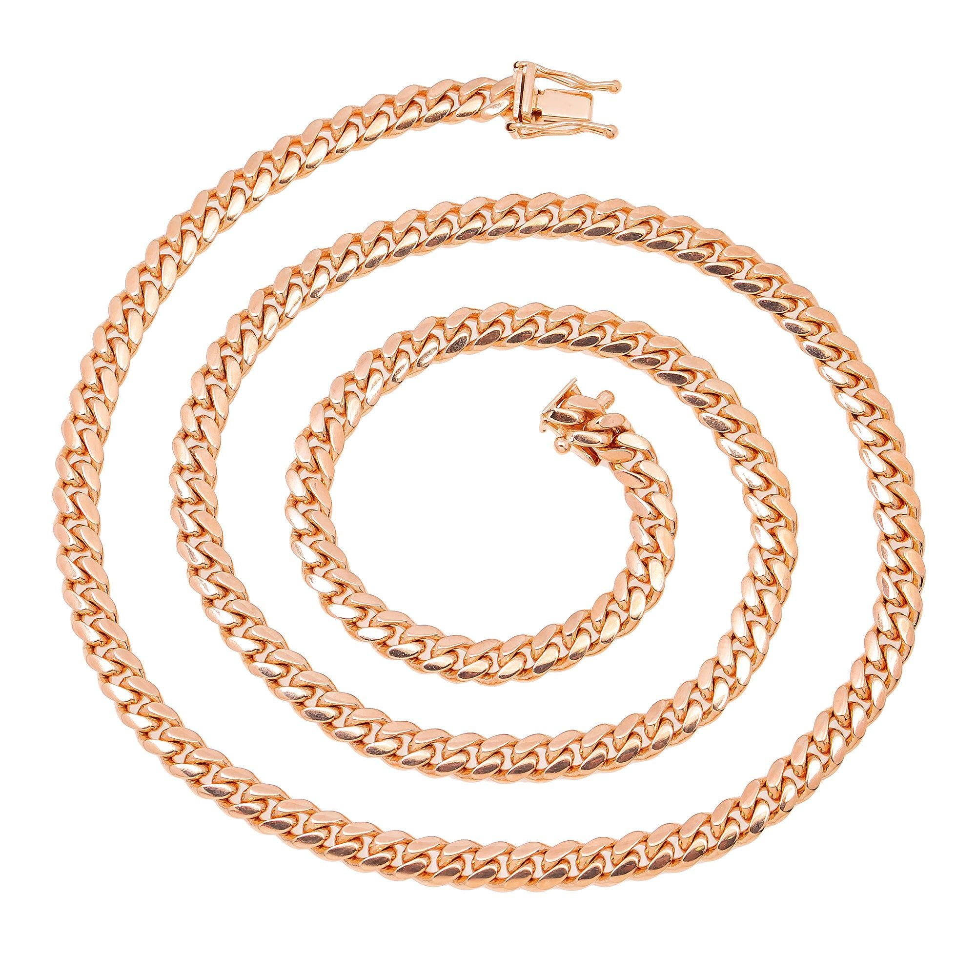 14k Rose Gold 5mm Solid Cuban Link Available In Sizes 18"-26"