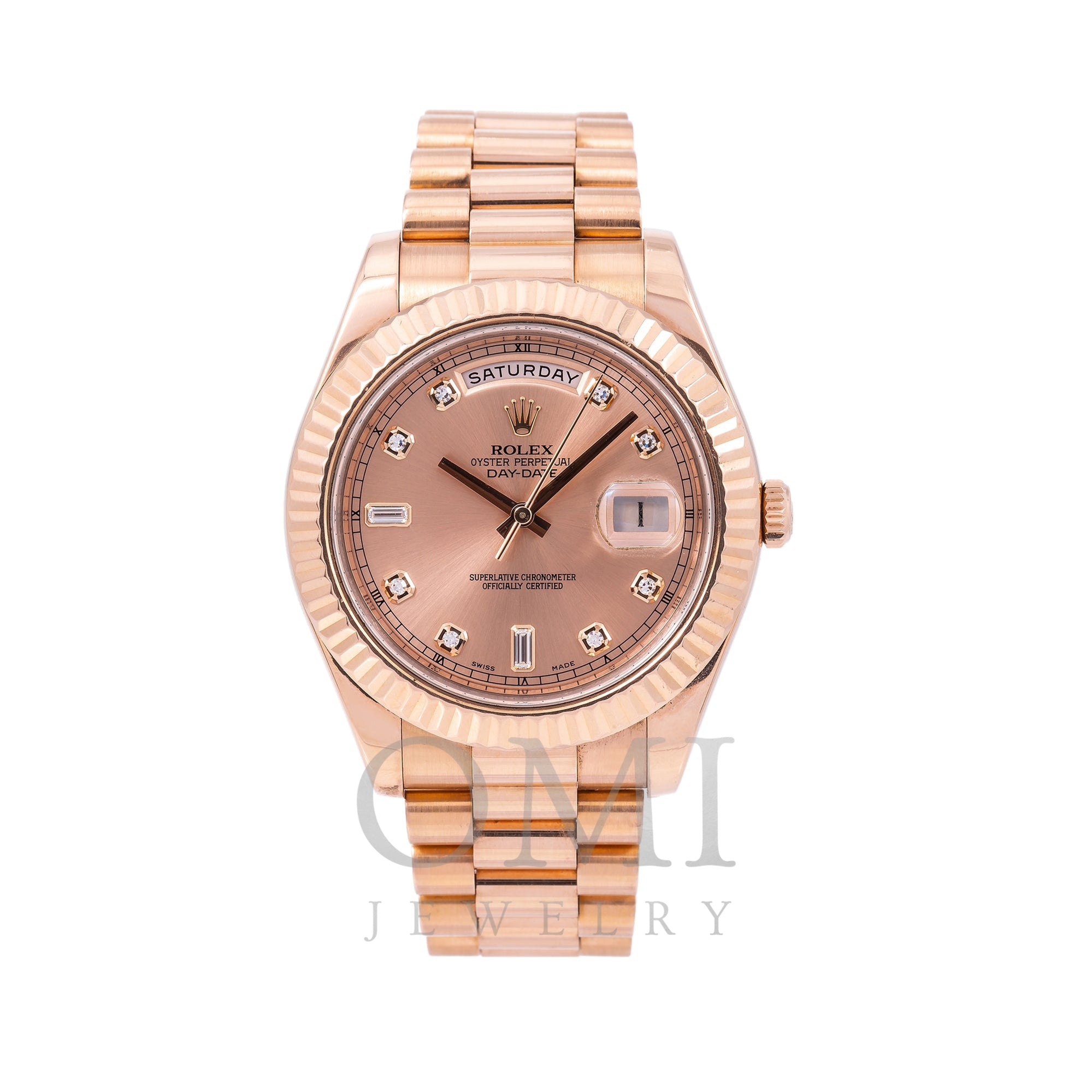 Fejl Resten Beundringsværdig Rolex Day-Date II 218235 41MM Rose Gold Factory Diamond Dial With Pres -  OMI Jewelry