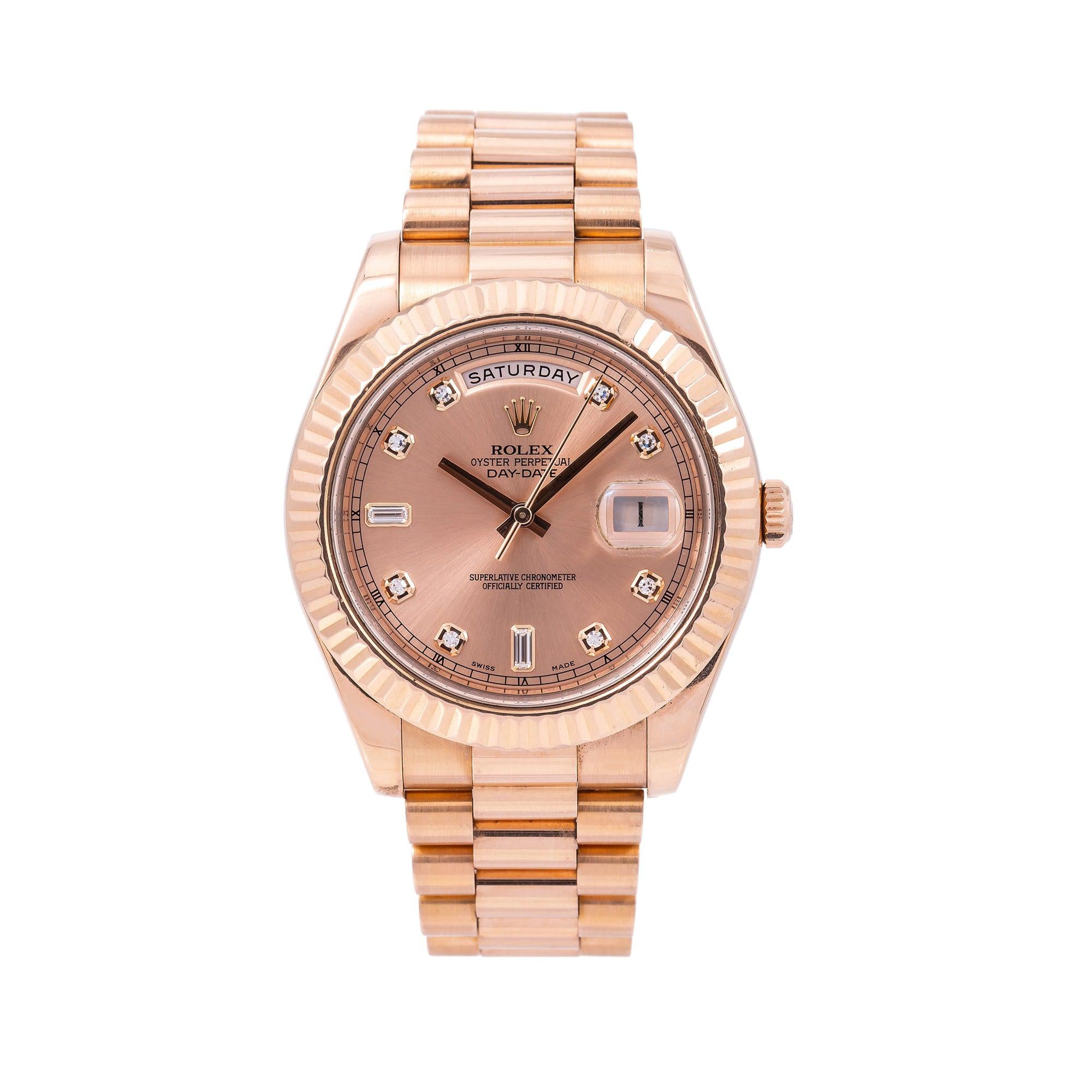Rolex Day-Date II 41MM 218235 Everose Diamond Dial Rose Gold Fluted Bezel 18K Rose Gold President Bracelet