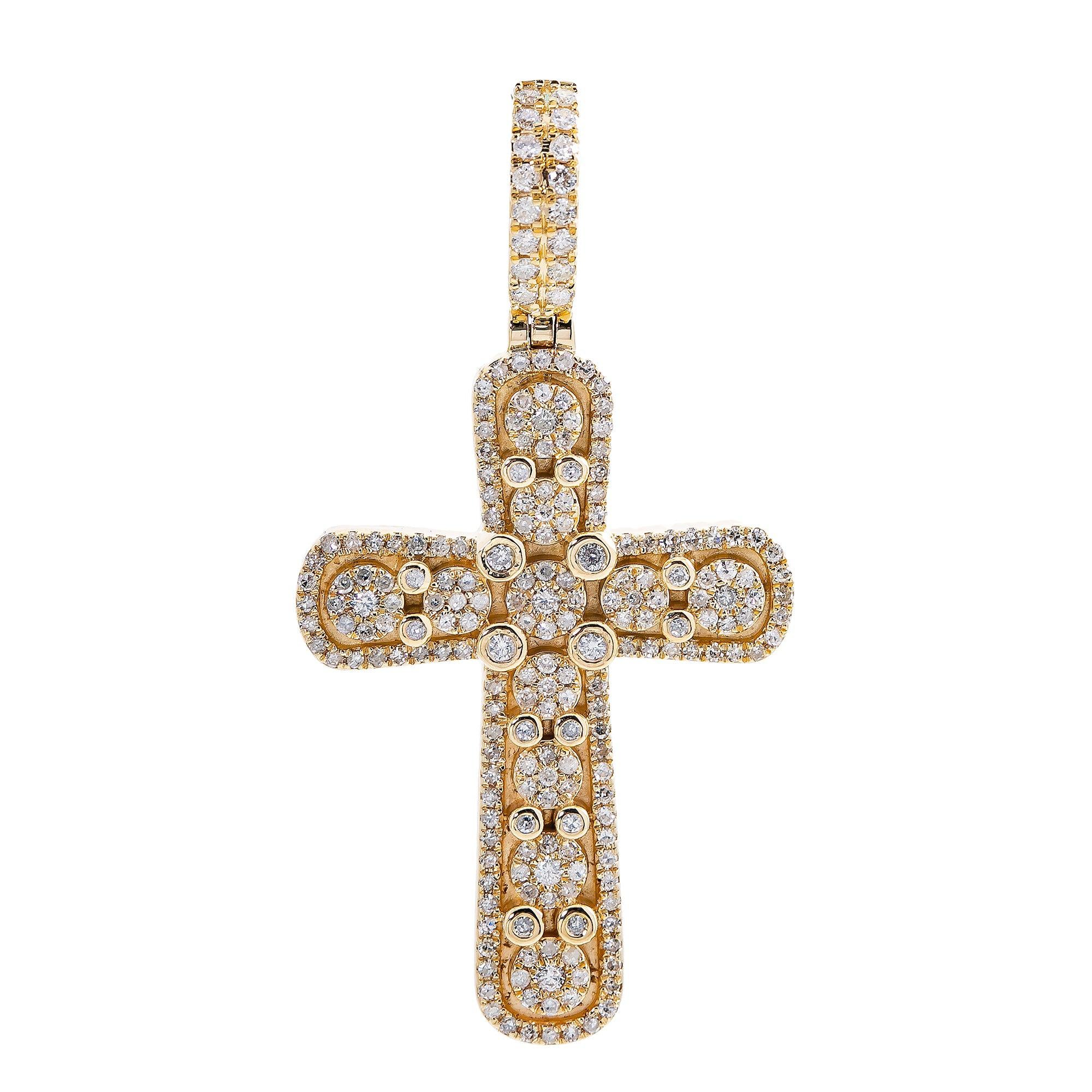 Unisex 14K Yellow Gold Cross Pendant with 1.1 CT Diamonds