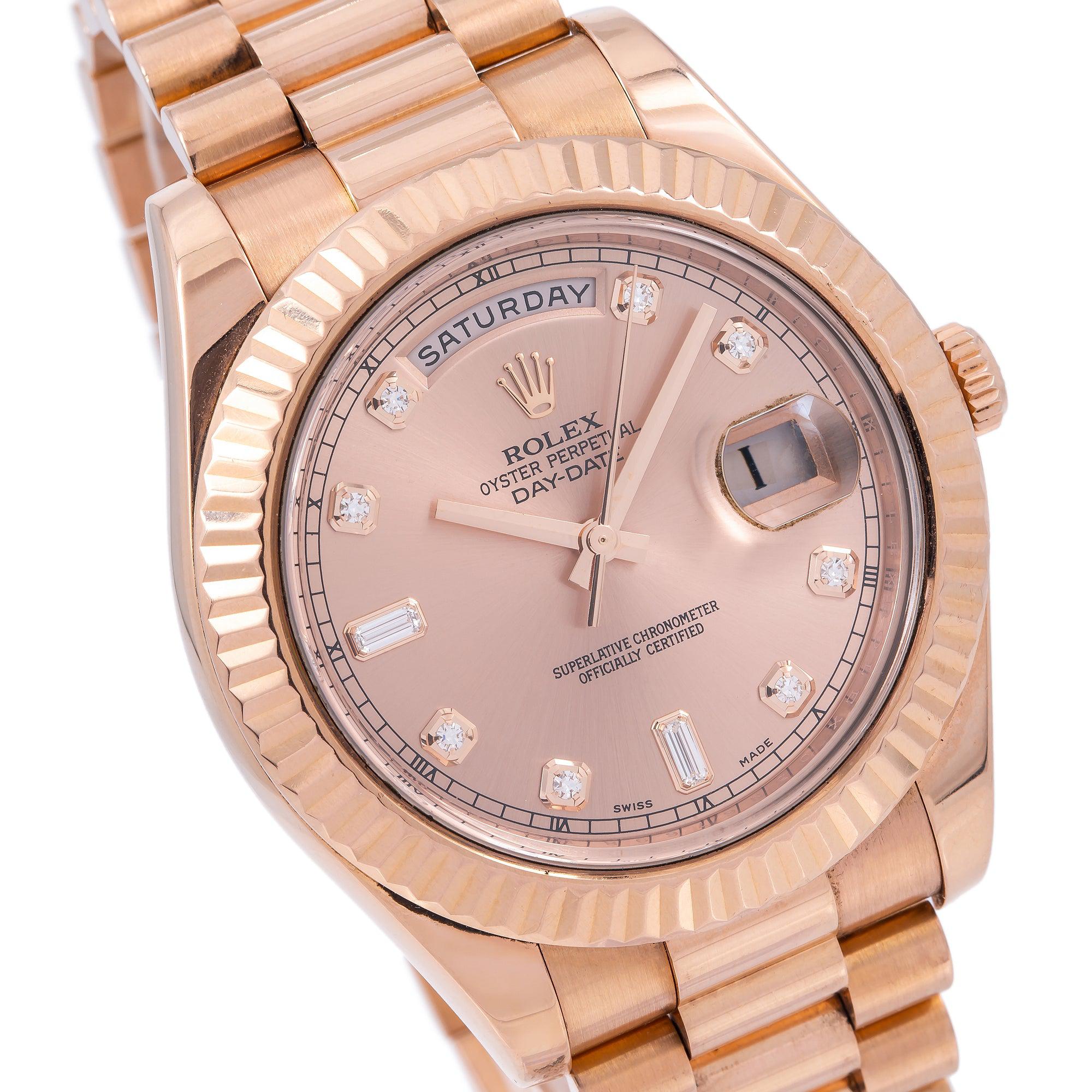 Rolex Day-Date II 41MM 218235 Everose Diamond Dial Fluted Bezel 18K Rose Gold President Bracelet