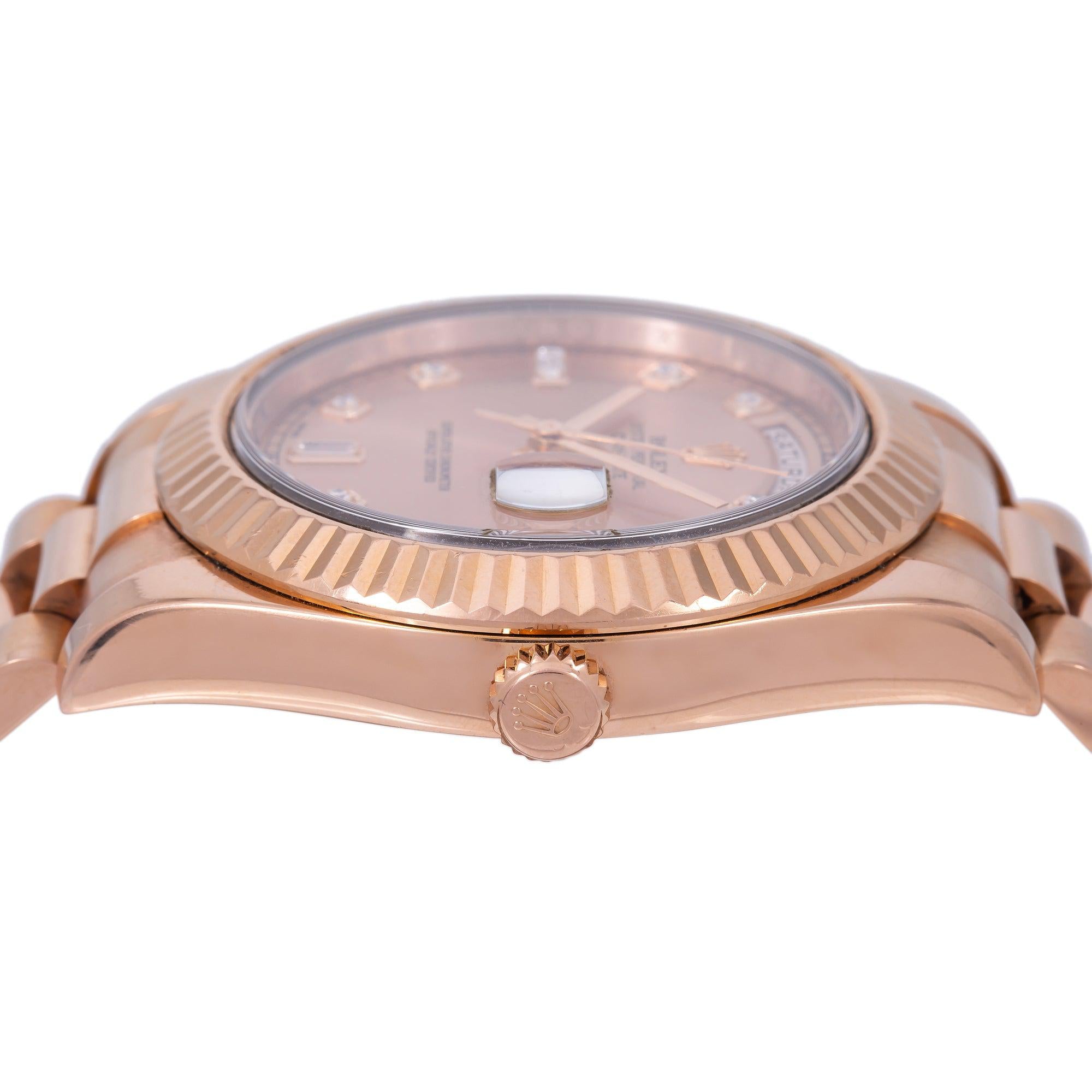 Rolex Day-Date II 41MM 218235 Everose Diamond Dial Fluted Bezel 18K Rose Gold President Bracelet