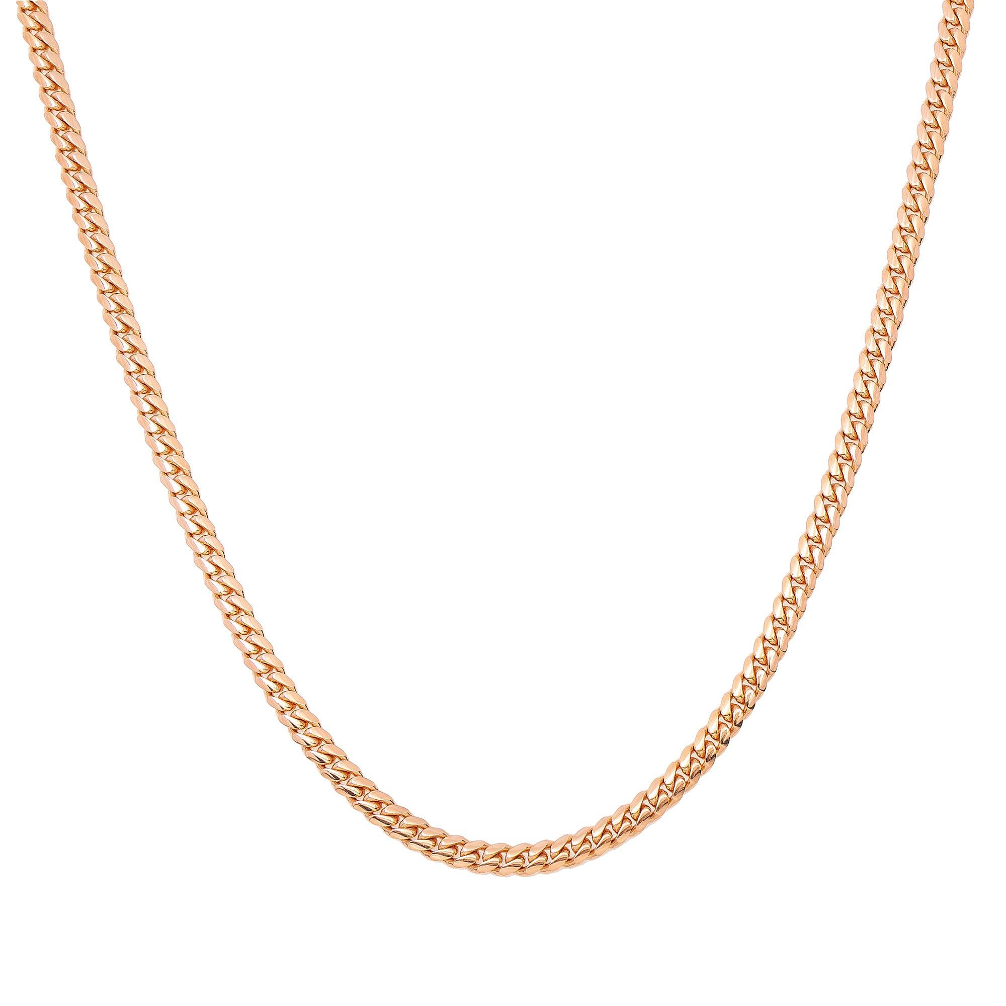 14k Rose Gold 4mm Solid Cuban Link Available In Sizes 16"-26"