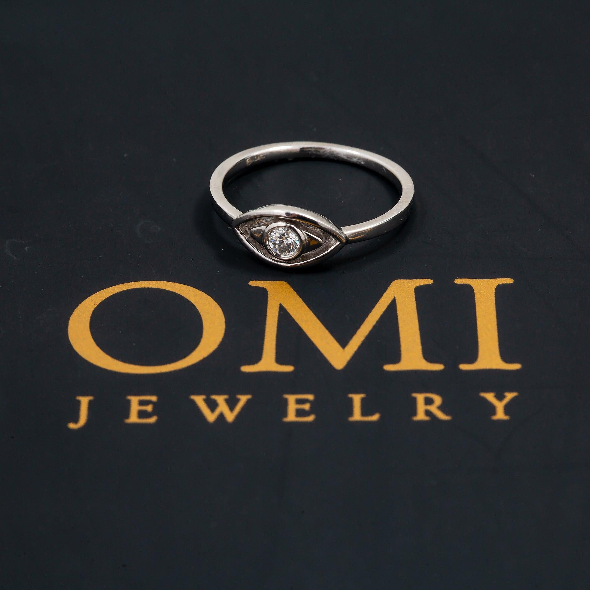 14K GOLD EVIL EYE RING DIAMOND BEZEL 0.10 CT