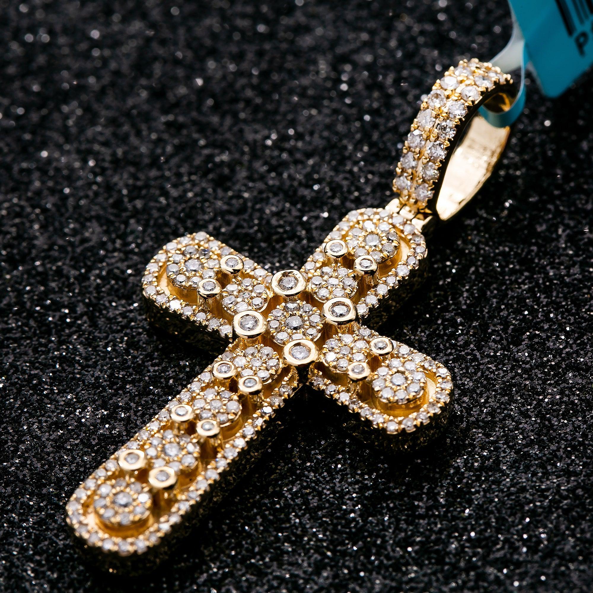 Unisex 14K Yellow Gold Cross Pendant with 1.1 CT Diamonds